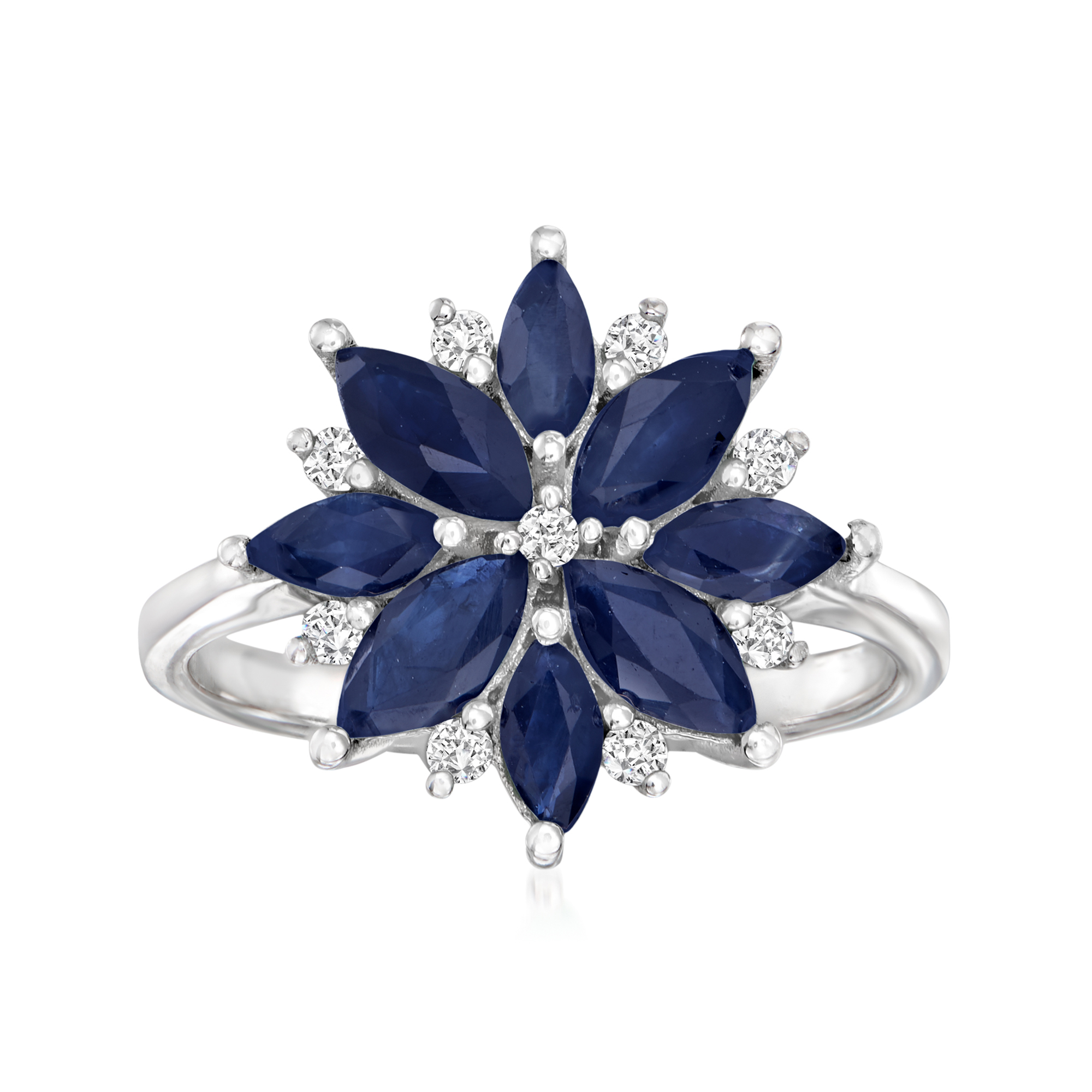 1.50 ct. t.w. Sapphire Flower Ring with .11 ct. t.w.