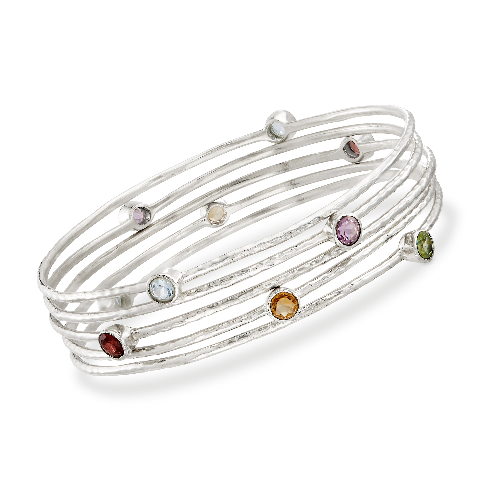 Multi-Stone Jewelry Set: Five Bangle Bracelets in