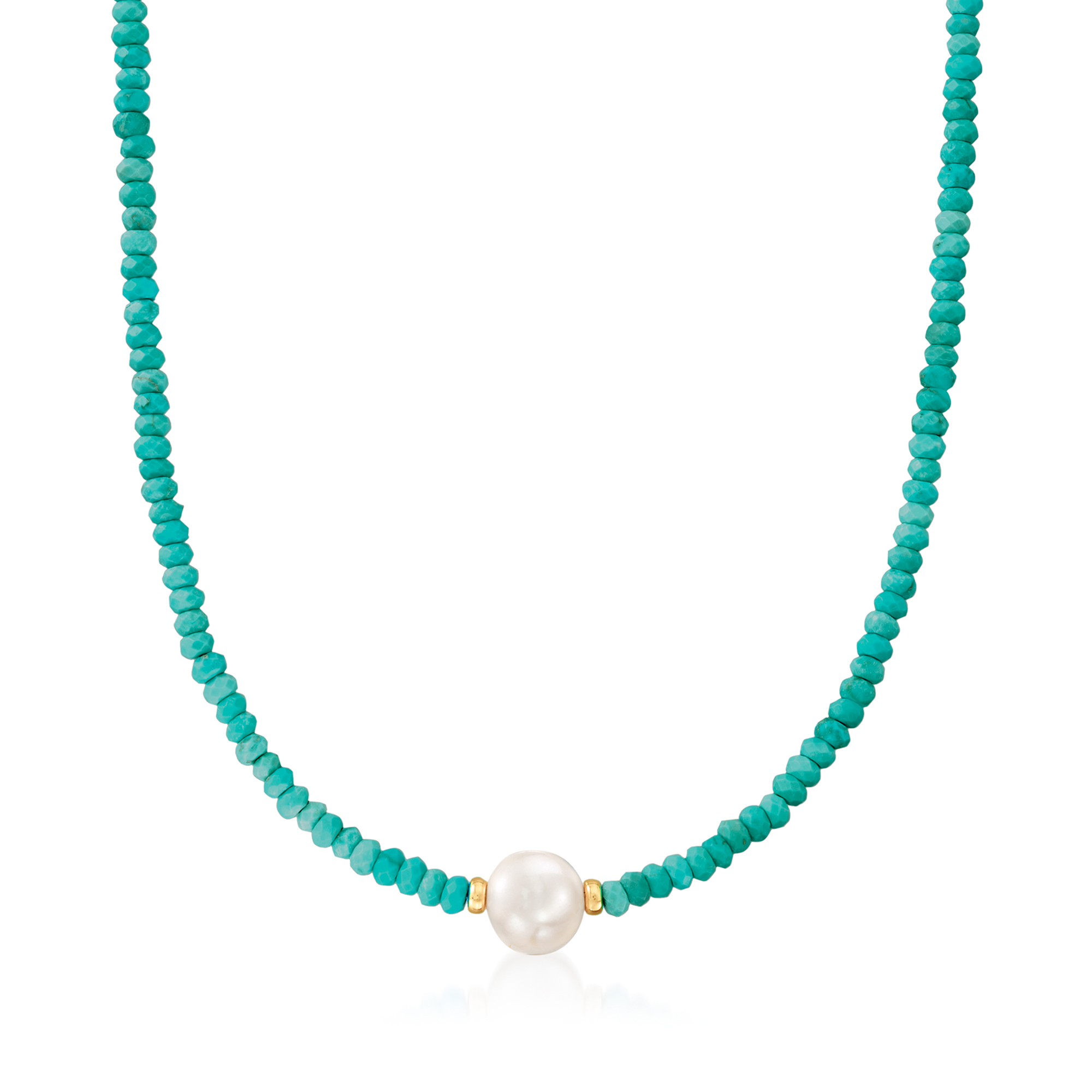 Cultured Pearl and 4-5mm Turquoise Bead Necklace with