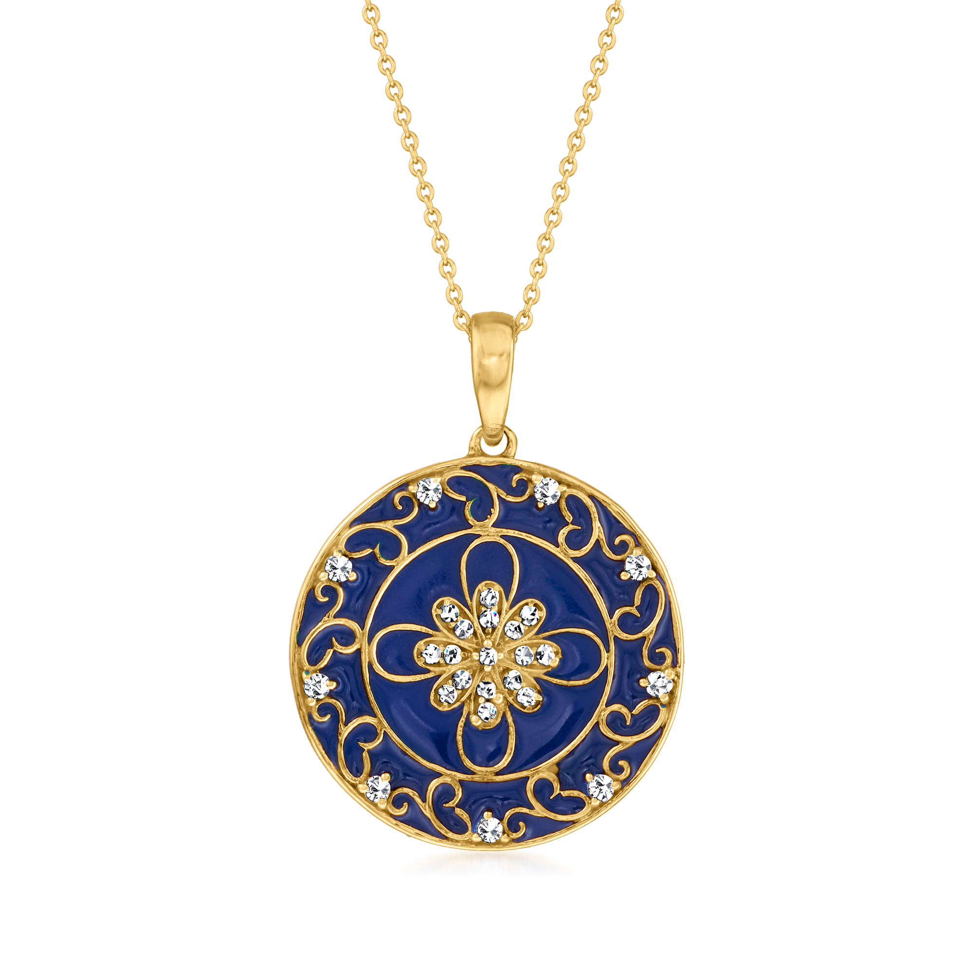 50 ct. t.w. White Zircon and Blue Enamel Floral Medallion