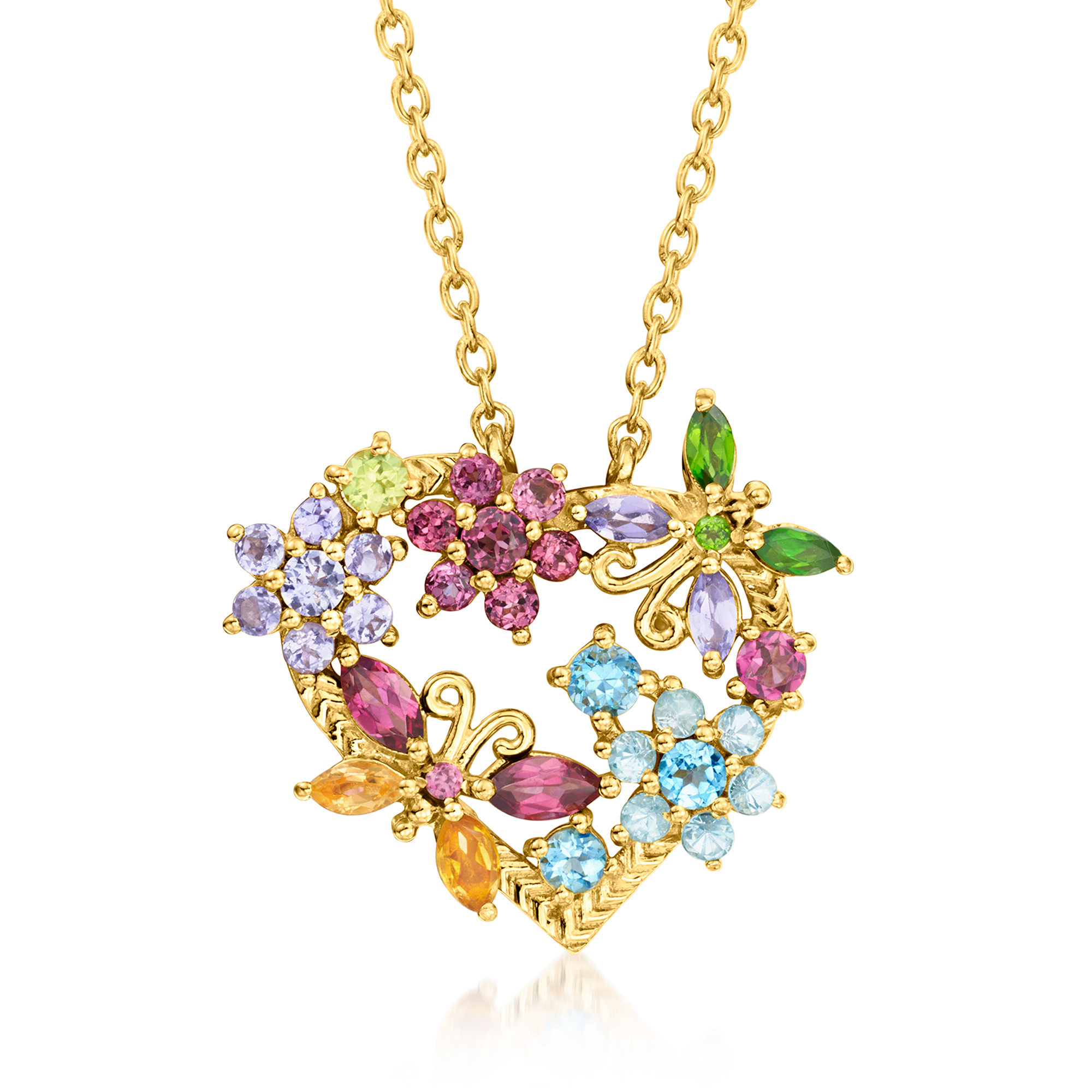 ブレスレット LESS IS MORE rose gemstone necklace 1.88 ct. t.w. Multi-Gemstone Flower and Butterfly Heart