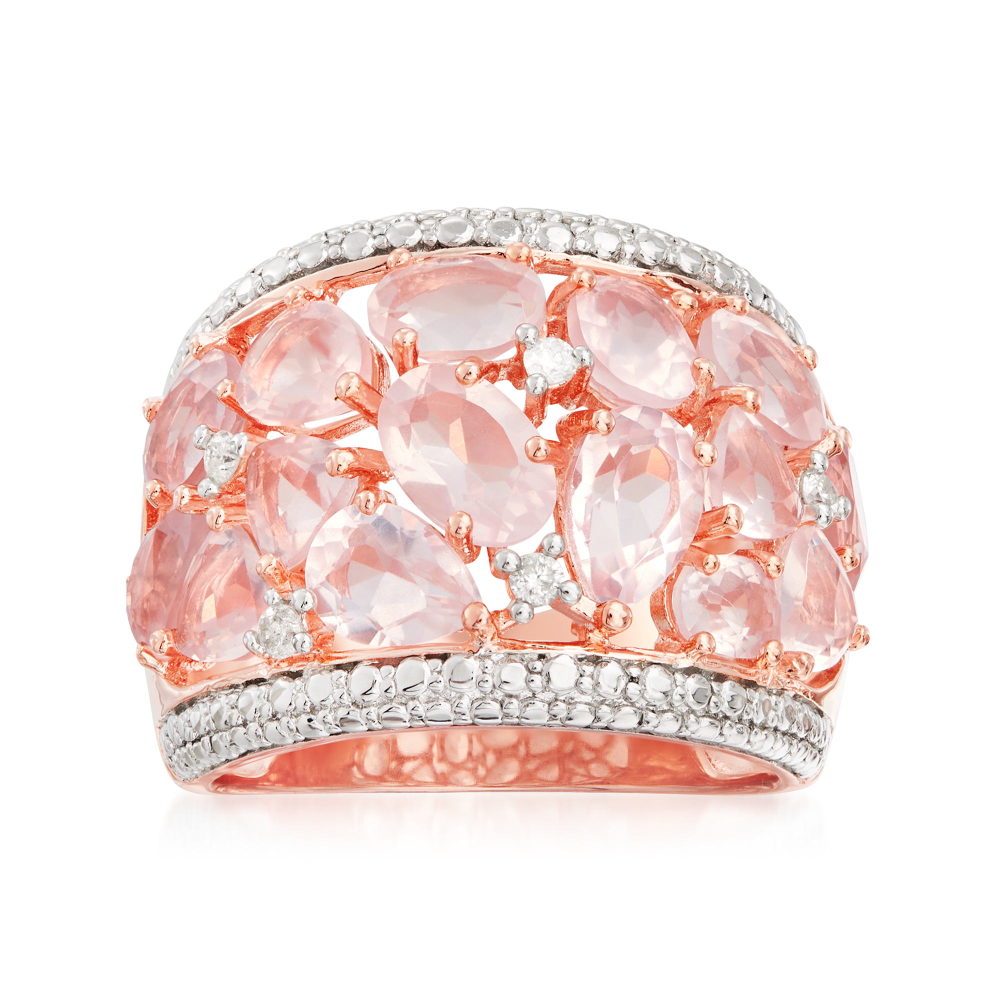 5.95 ct. t.w. Rose Quartz Dome Ring with Diamonds in 18kt 5.95 ct. t.w. Rose Quartz Dome Ring with Diamonds in 18kt