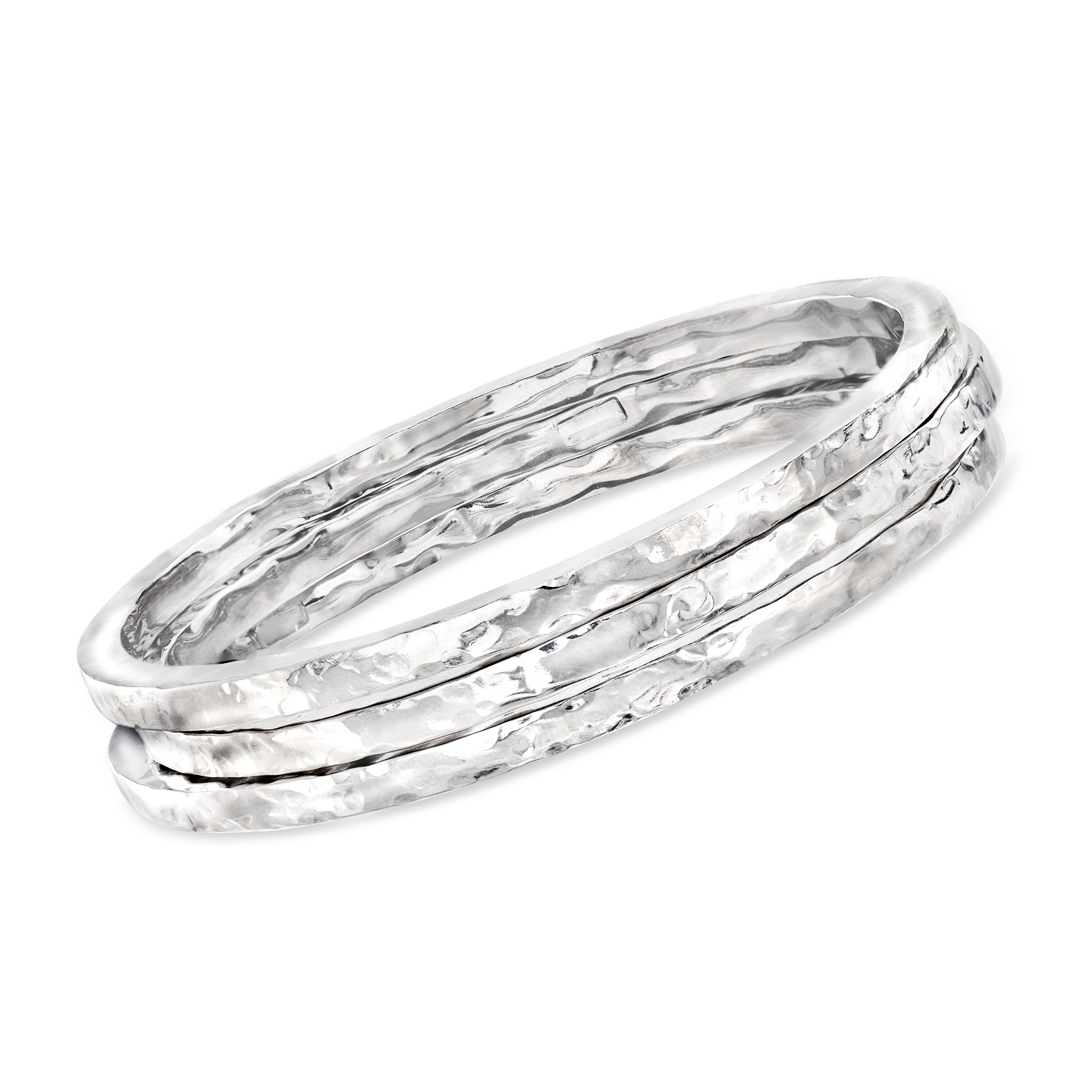 Italian Sterling Silver Jewelry Set: Three Hammered Bangle