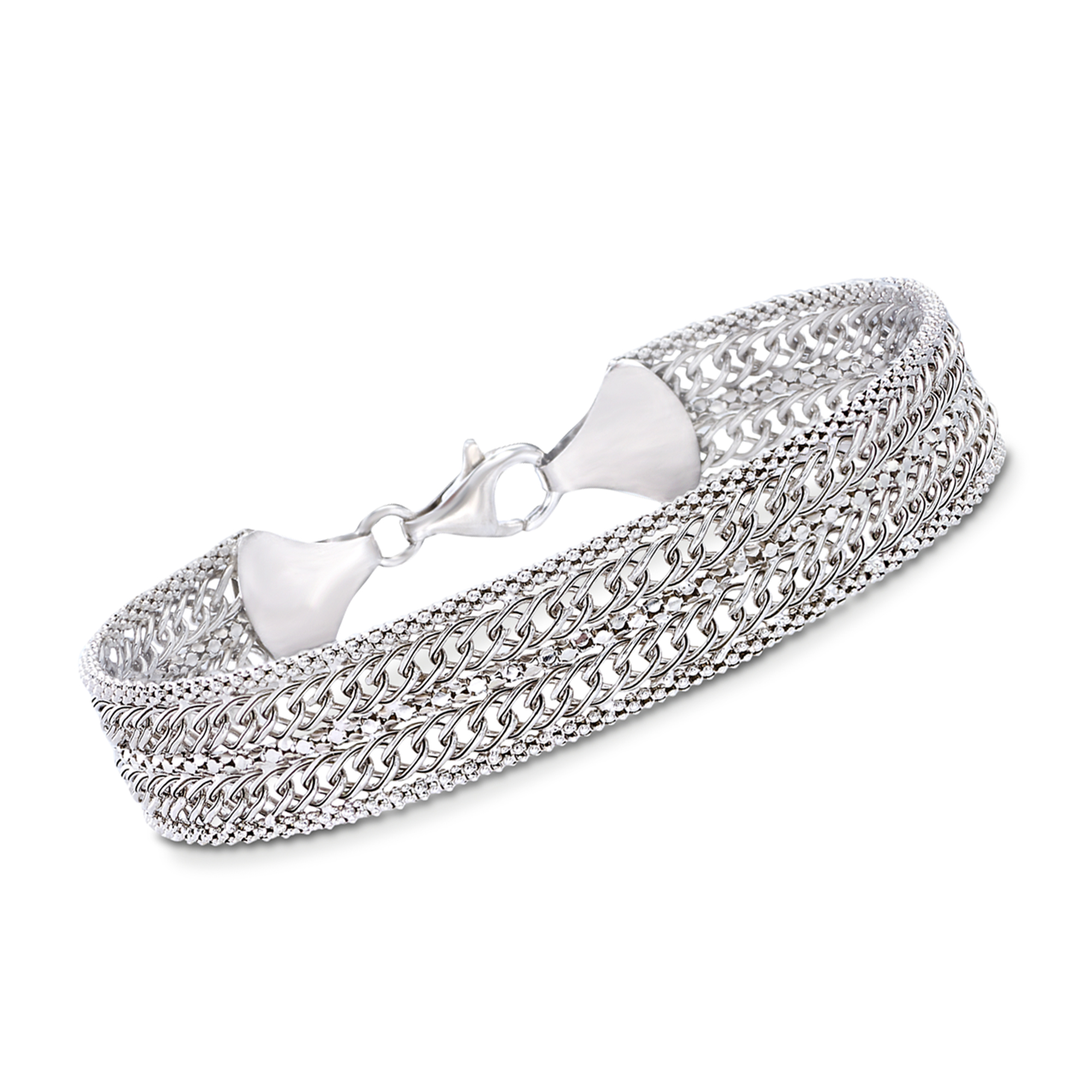 Italian Sterling Silver Popcorn Chain and Curb Link Bracelet