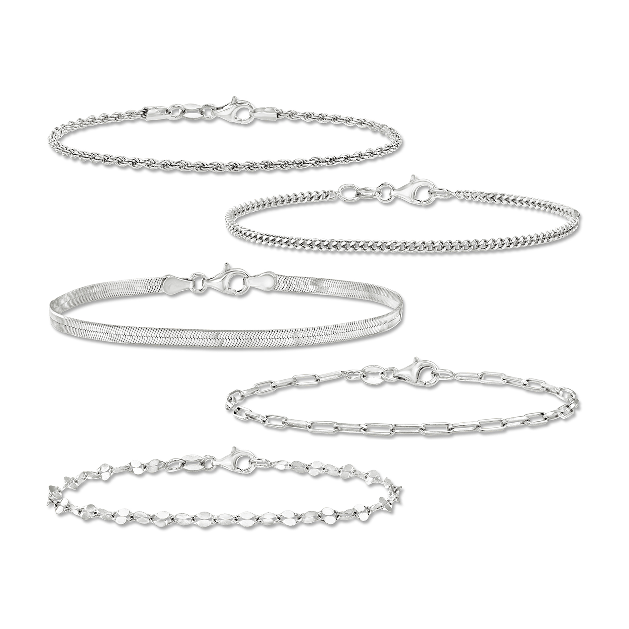 Italian Sterling Silver Jewelry Set: Five Chain Bracelets Italian Sterling Silver Jewelry Set: Five Chain Bracelets