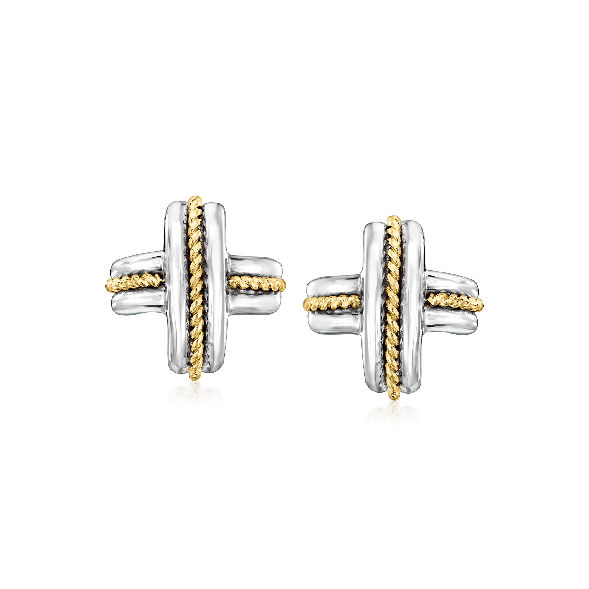 C. 1990 Vintage Tiffany Jewelry Silver, 18kt Yellow Gold X Earrings