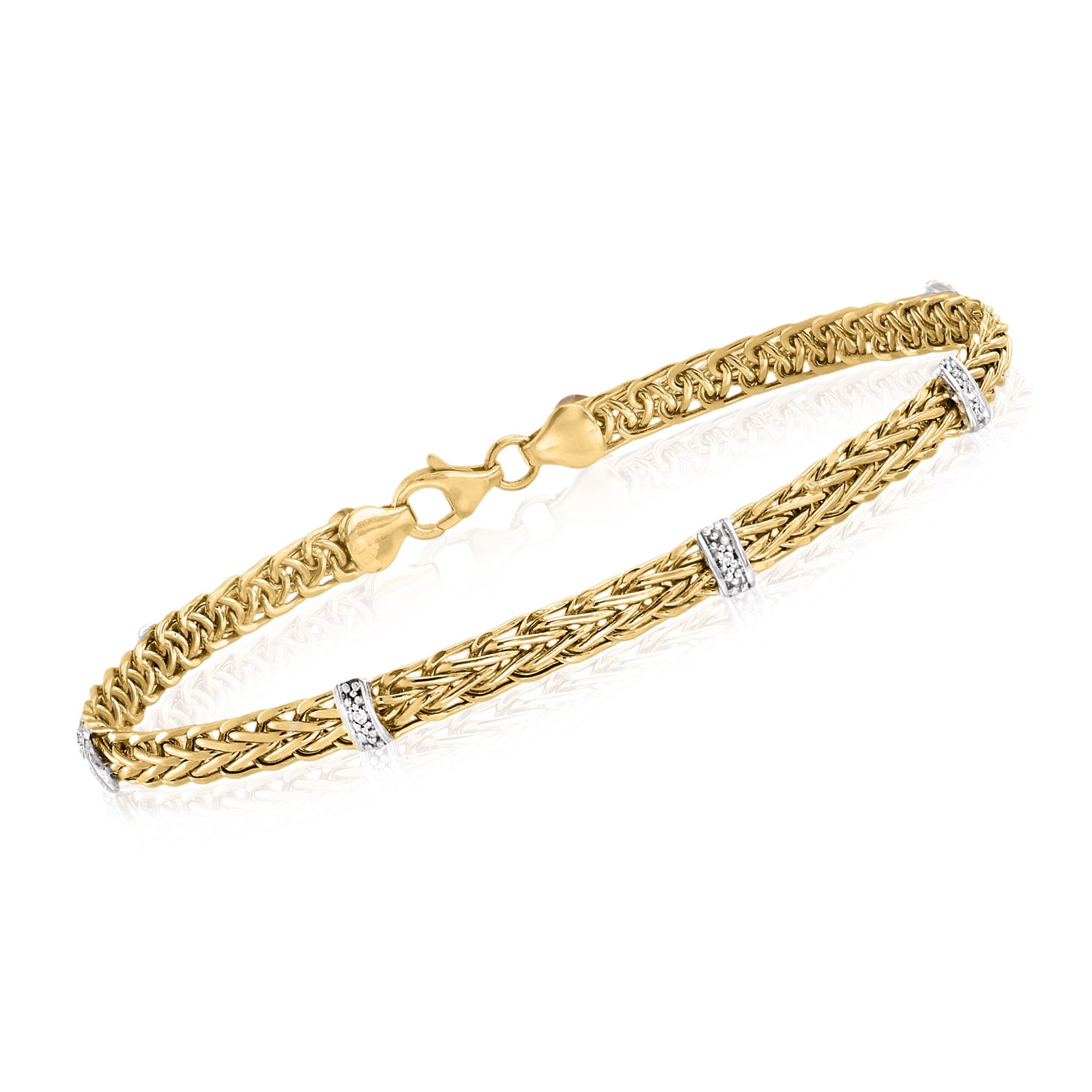 Ross-Simons 14kt Yellow Gold Wheat-Chain Bracelet With Diamonds | eBay