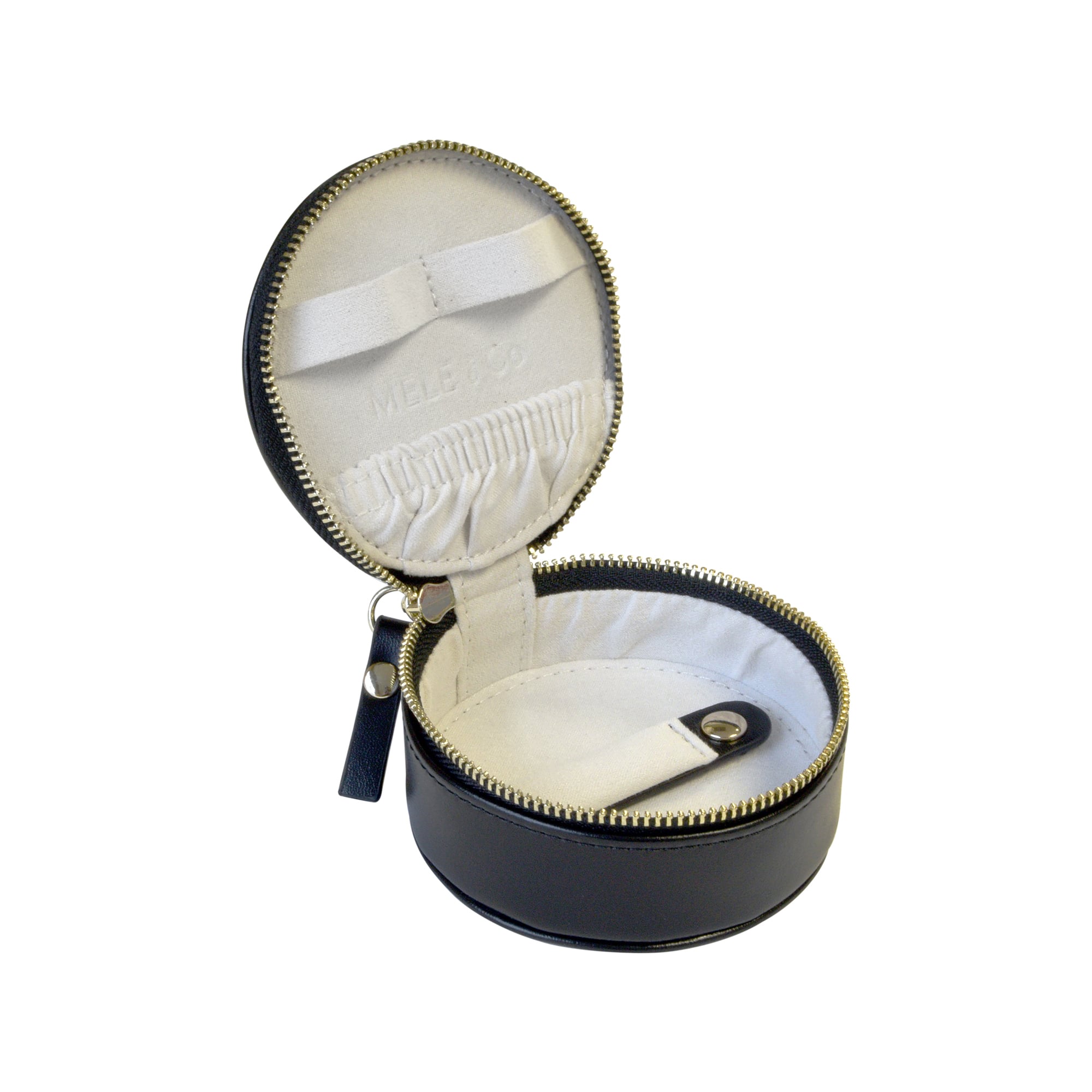 product photo of Black Vegan Leather Mini Round Travel Jewelry Box