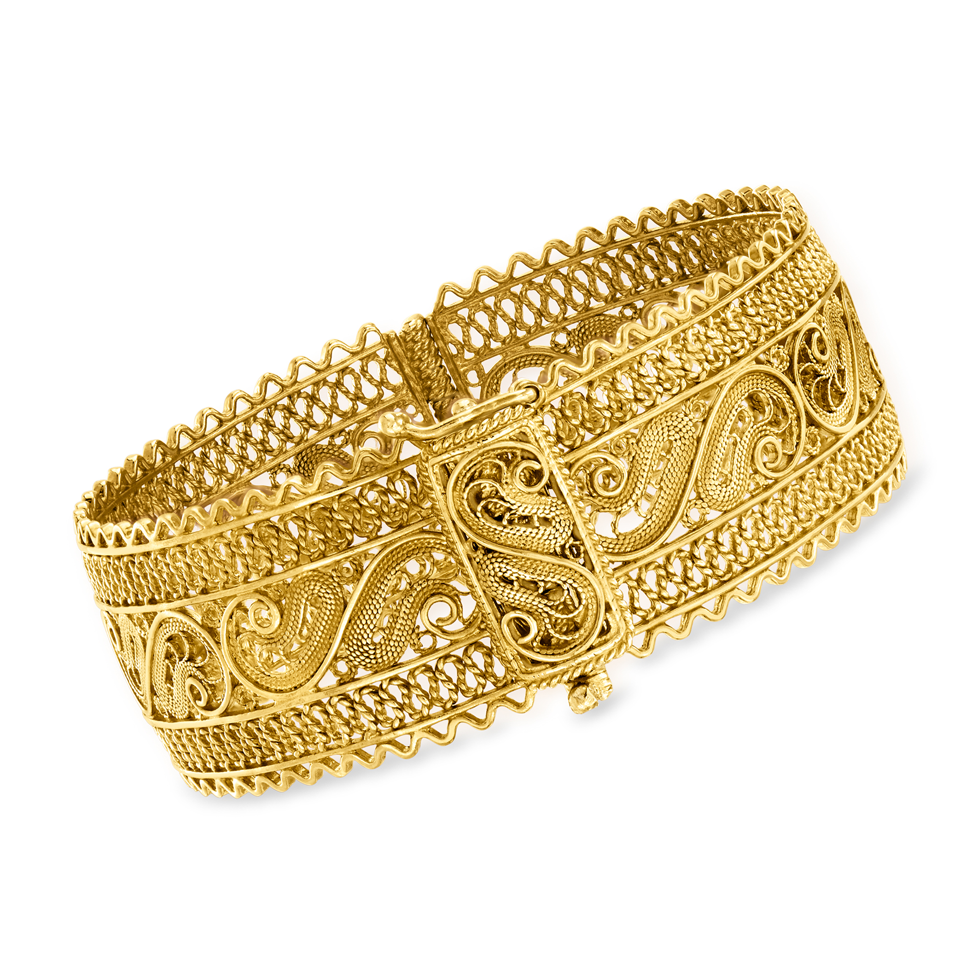 18kt Gold Over Sterling Wide Filigree Bangle Bracelet | Ross Simons