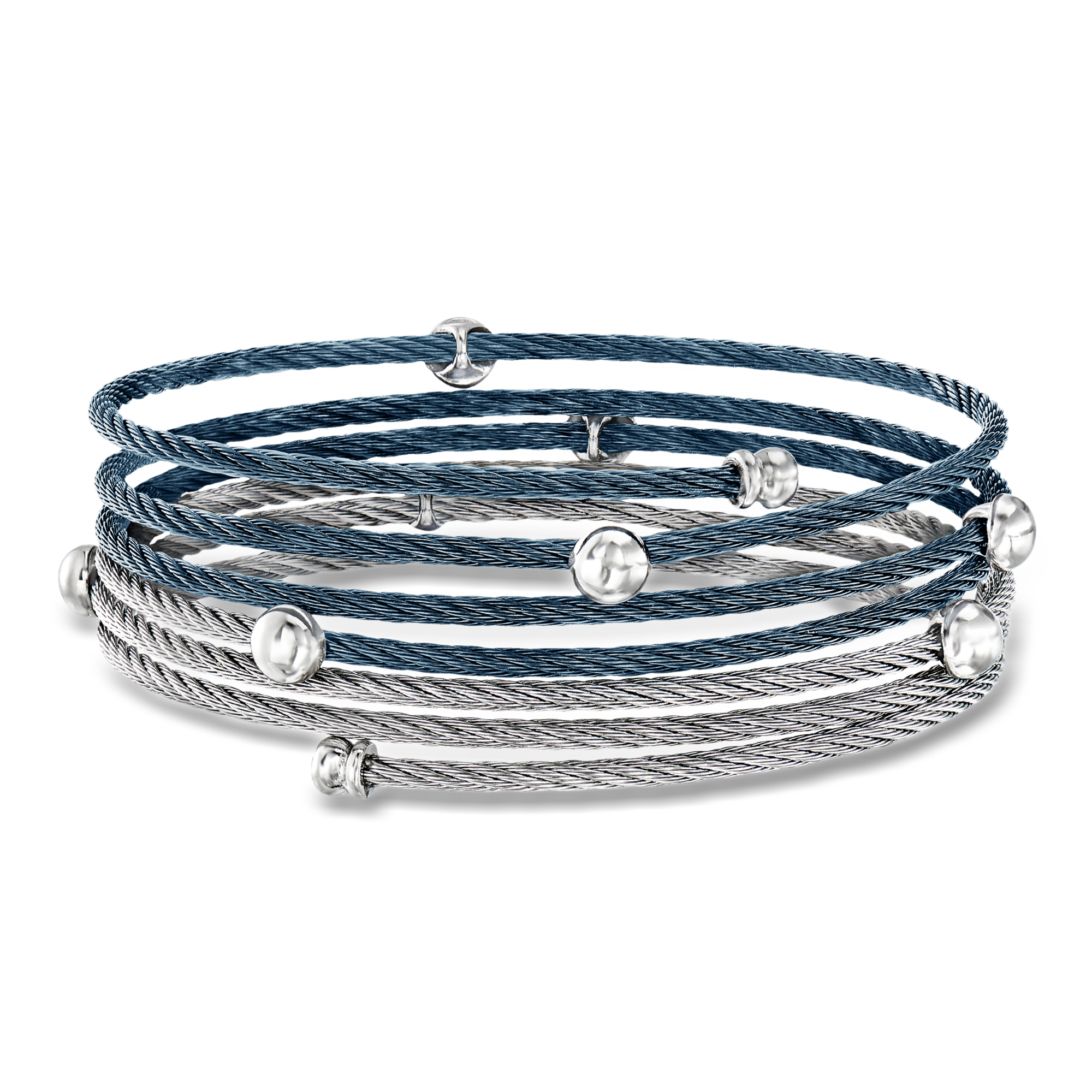 ALOR Blue and Gray Stainless Steel Cable Wrap Bracelet 259$