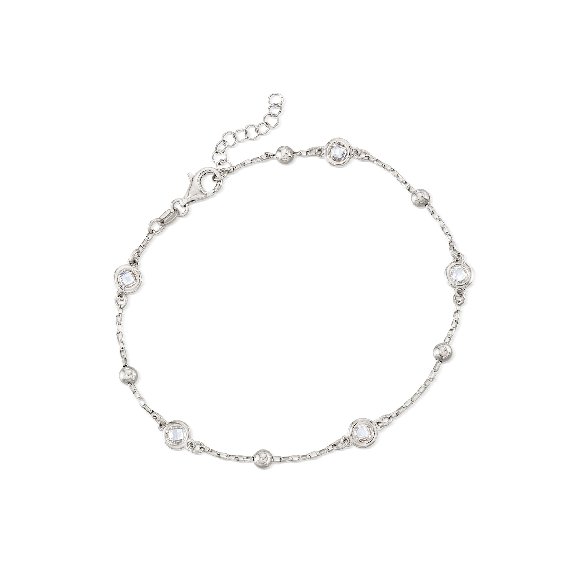 Italian 1.15 ct. t.w. Bezel-Set CZ Station Anklet in Sterling