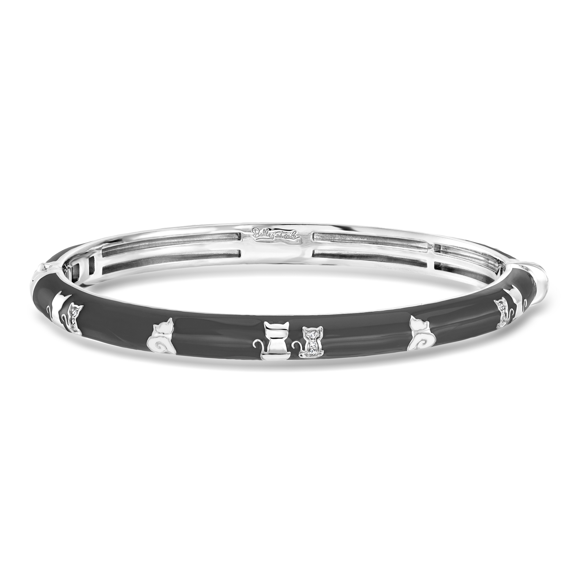 Belle Etoile Cats Black and White Enamel Bangle Bracelet with CZs in Sterling Silver 395$