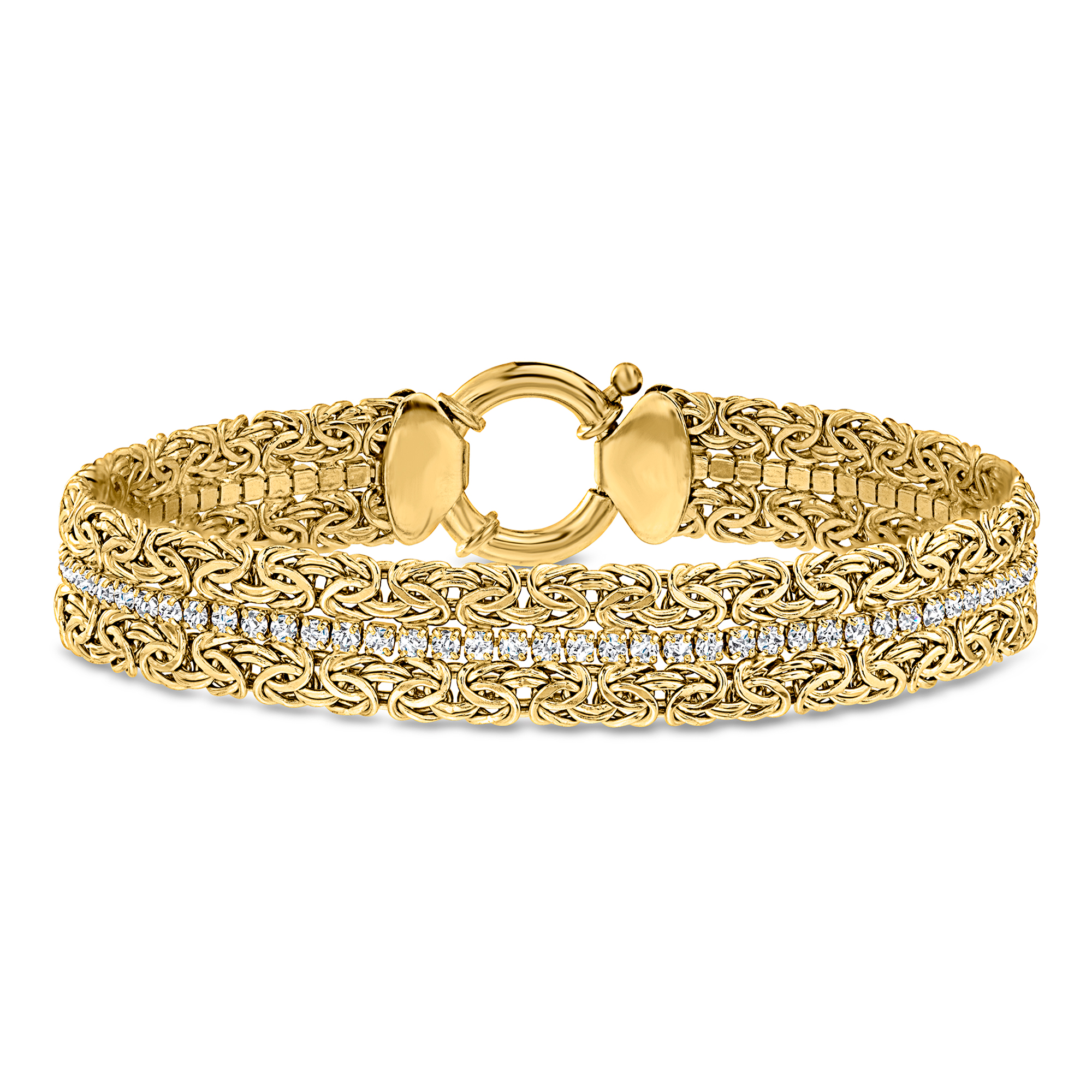 product photo of 3.00 ct. t.w. CZ Byzantine Bracelet in 18kt Gold Over Sterling