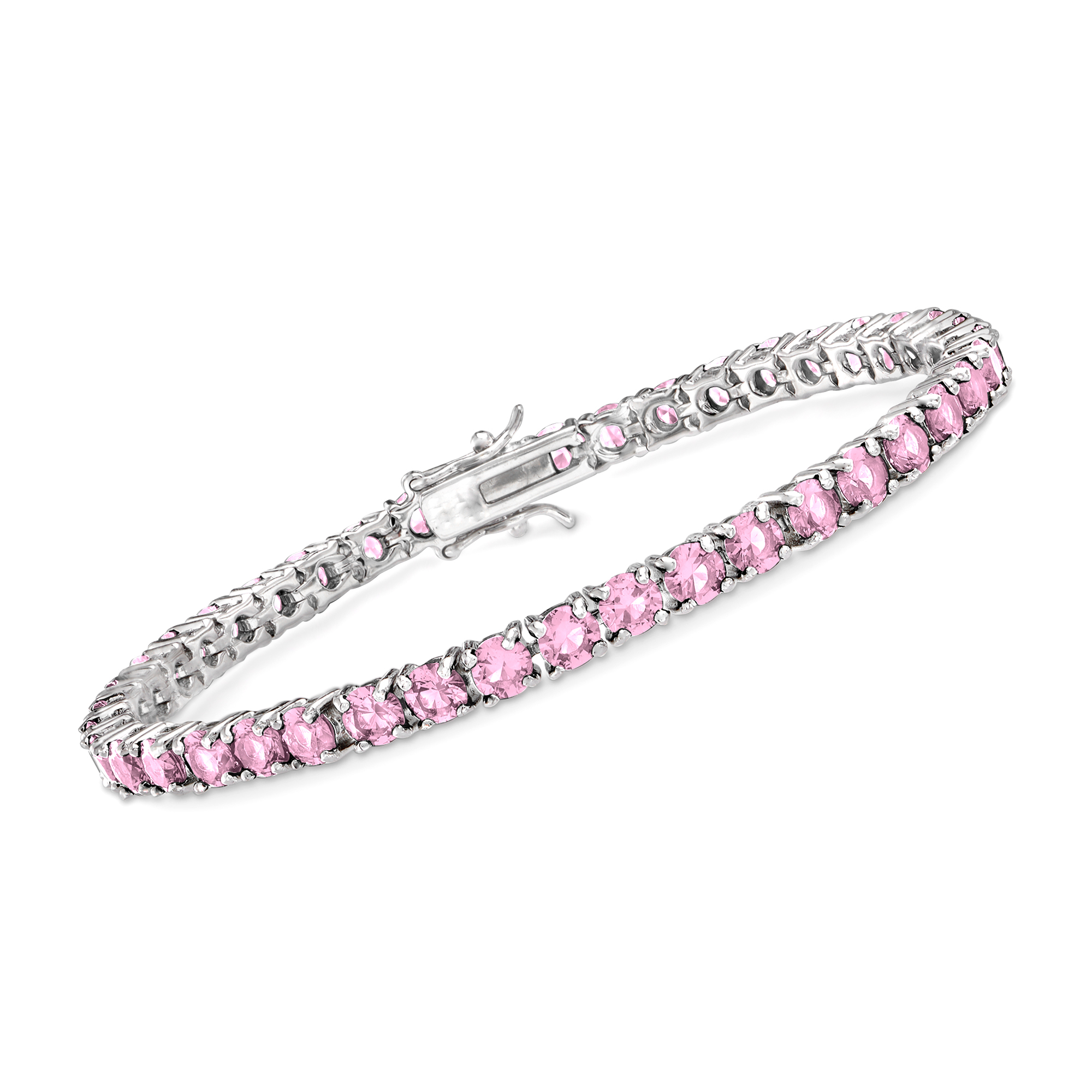 9.25 ct. t.w. Simulated Pink Sapphire Tennis Bracelet in Sterling