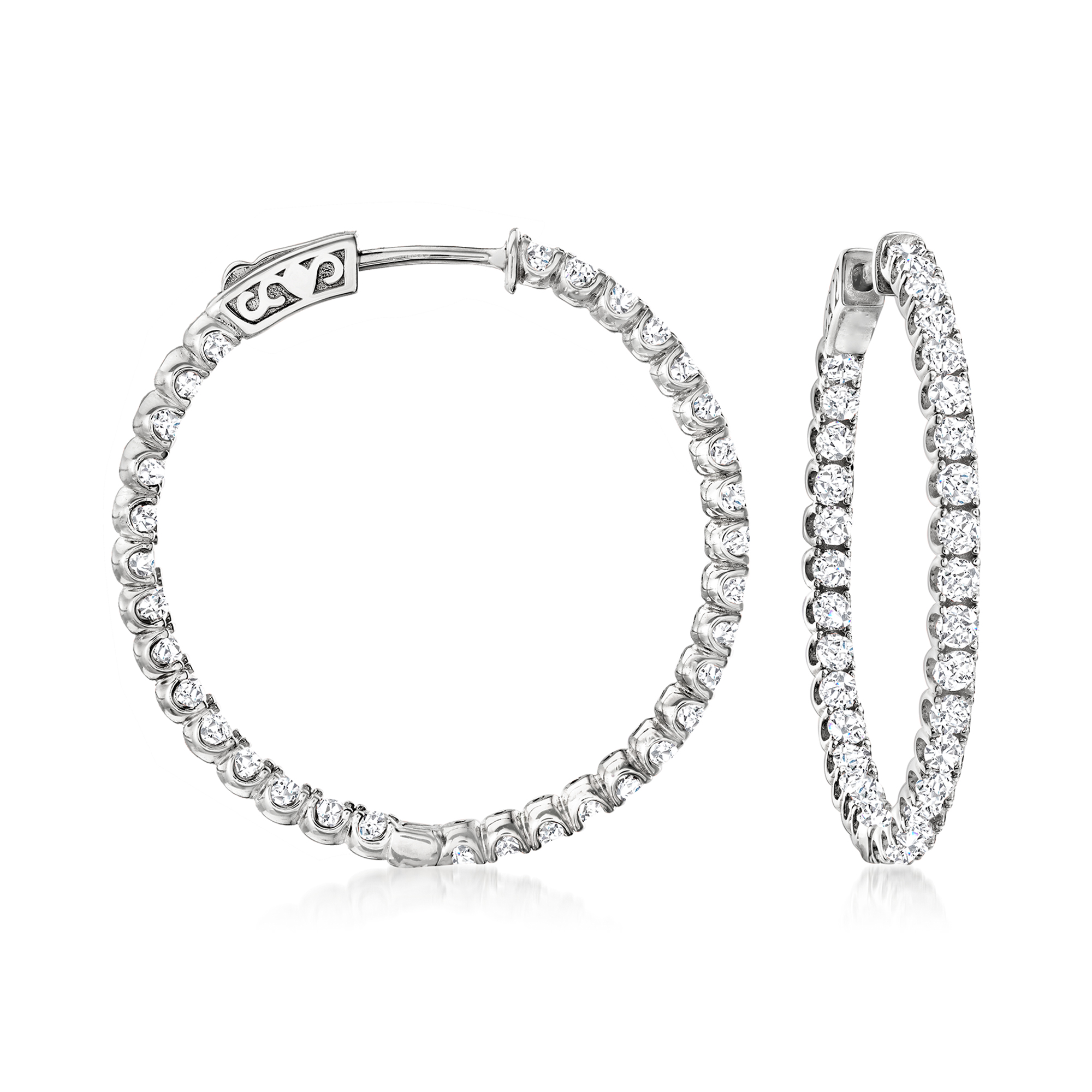 product photo of 3.70 ct. t.w. CZ Inside-Outside Hoop Earrings in Sterling Silver