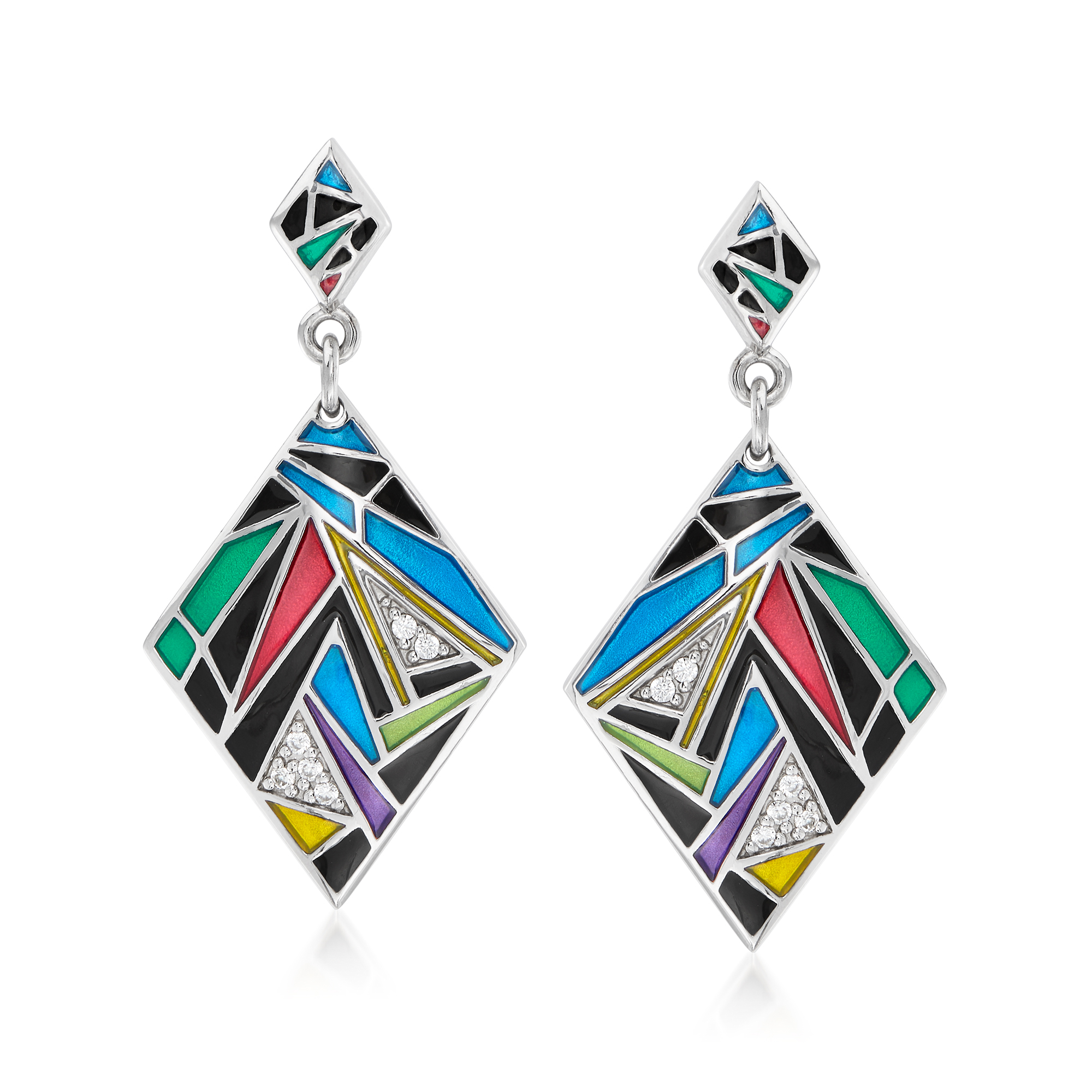 Belle Etoile Chromatica Multicolored Enamel and 13 ct tw CZ Drop Earrings in Sterling Silver 275$