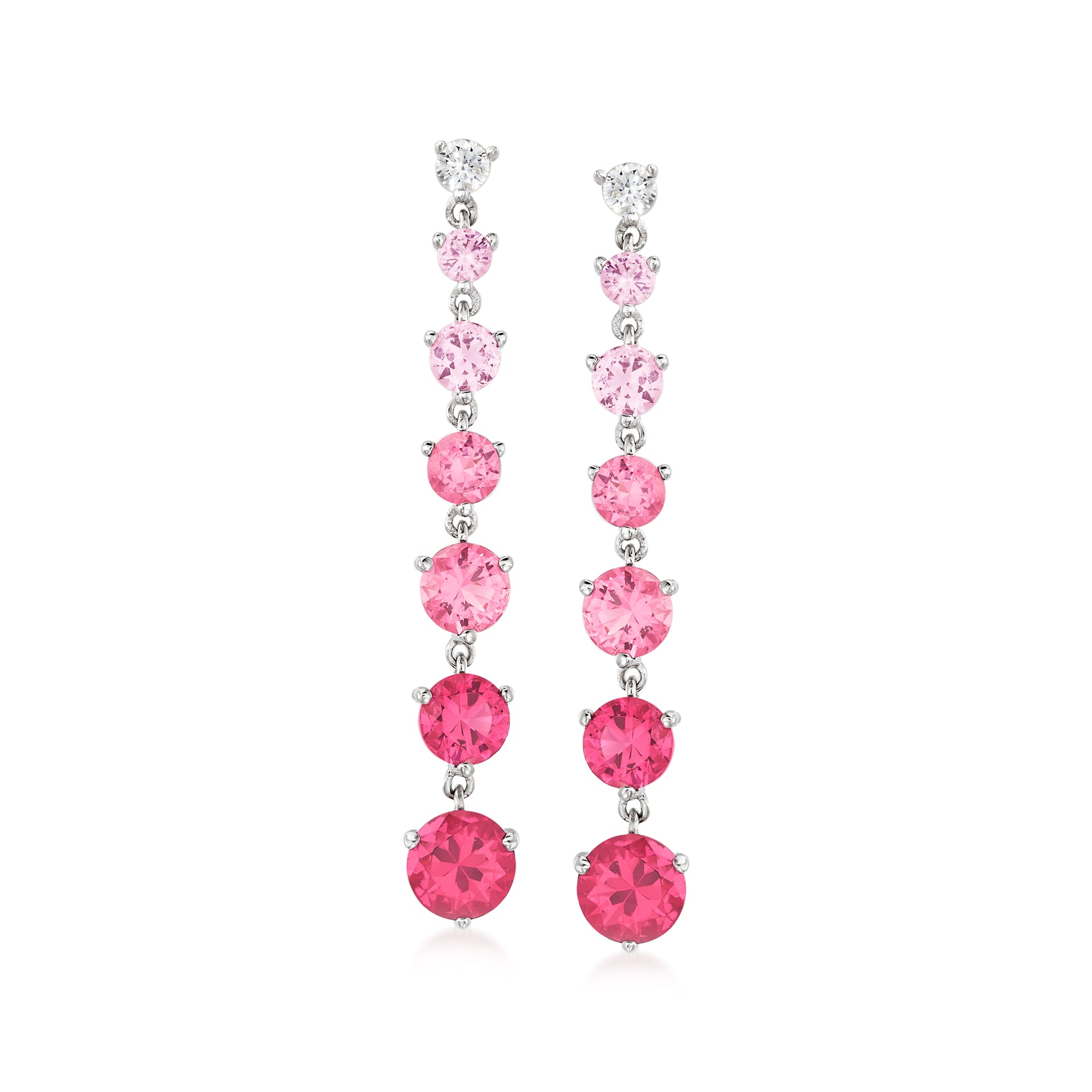 product photo of 4.50 ct. t.w. Simulated Pink Sapphire and .20 ct. t.w. CZ Drop Earrings in Sterling Silver