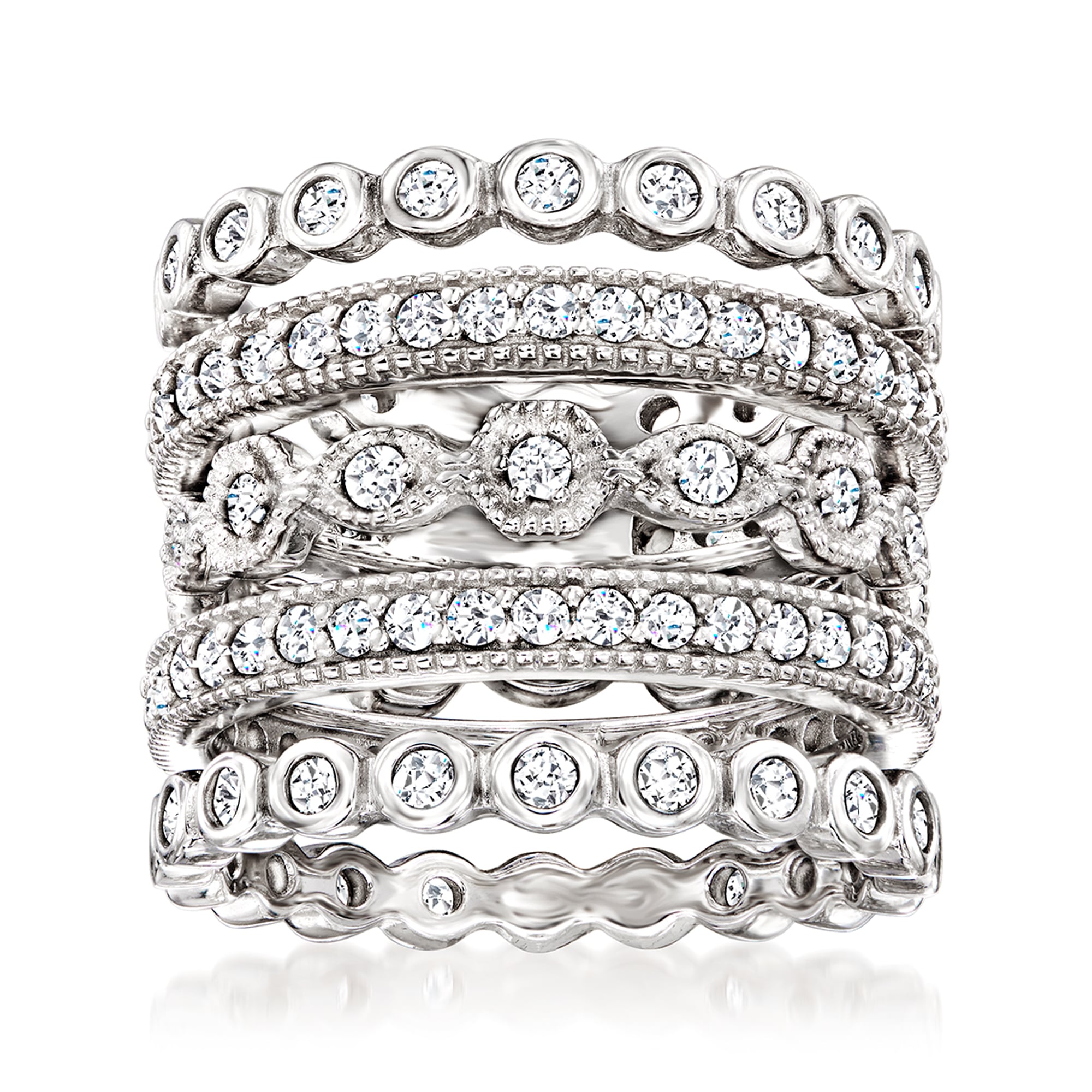 product photo of 2.50 ct. t.w. CZ Jewelry Set: Five Eternity Bands in Sterling Silver