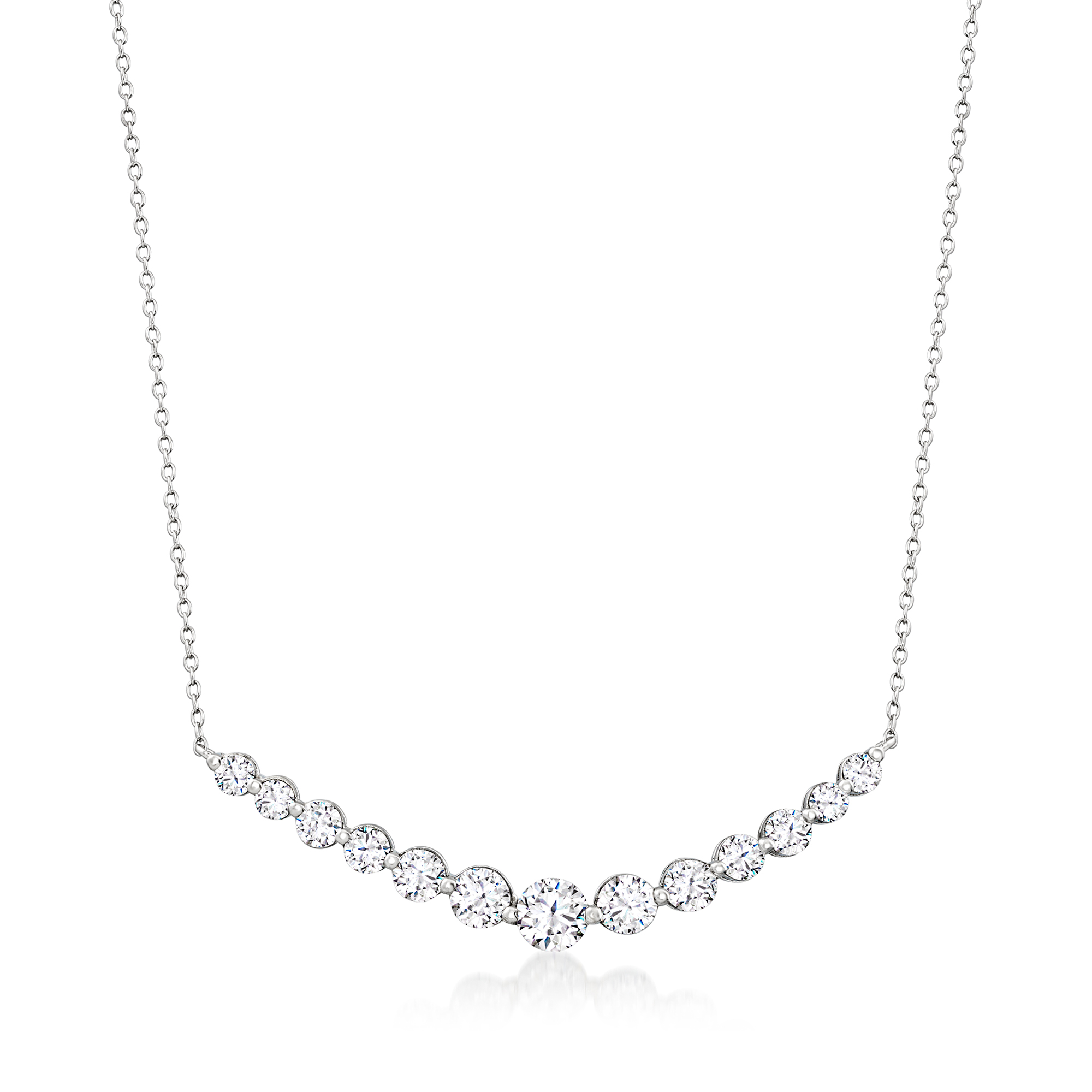 2.70 ct. t.w. CZ Curved Bar Necklace in Sterling Silver | Ross Simons