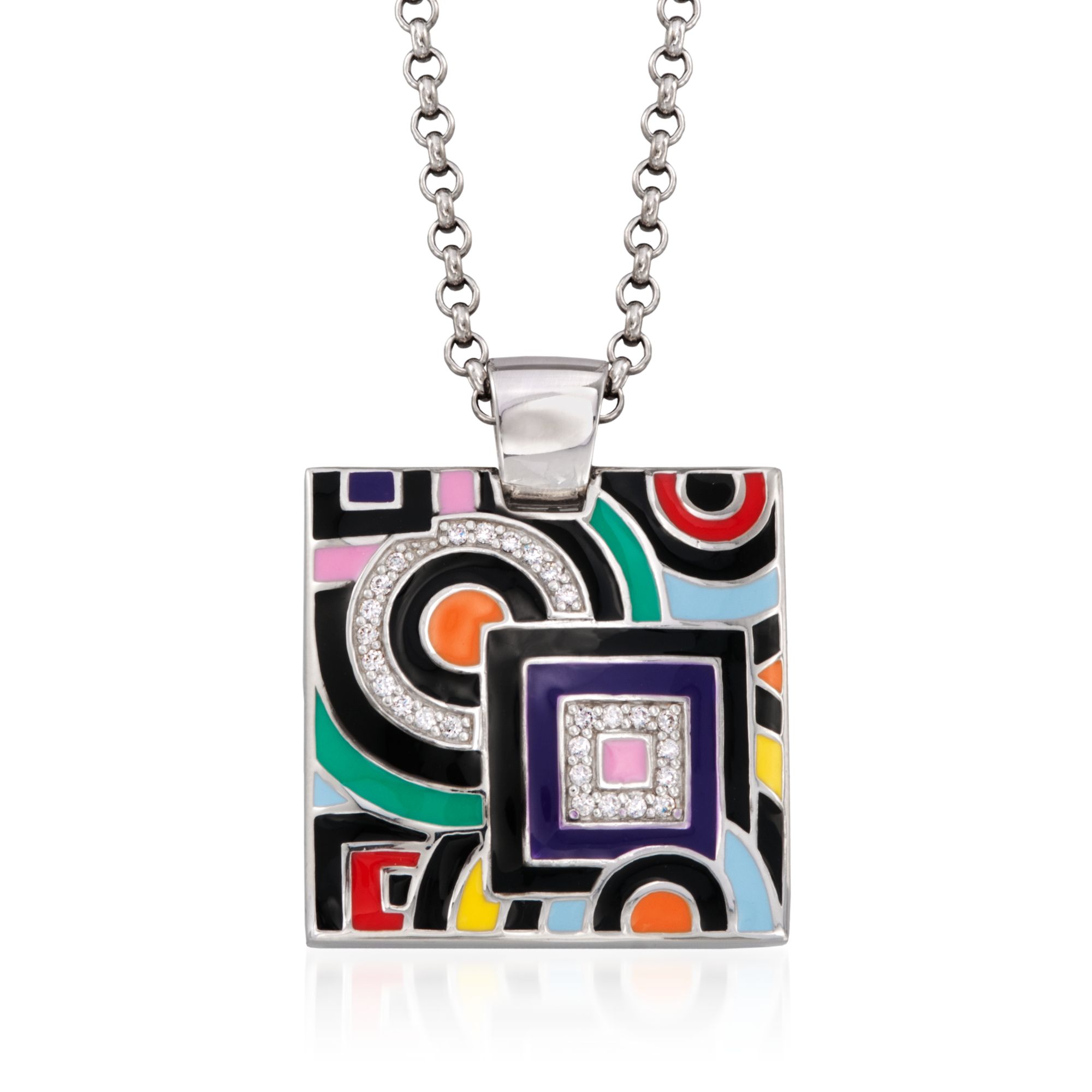 Belle Etoile Geometrica Multicolored Enamel and 25 ct tw CZ Pendant in Sterling Silver 159$