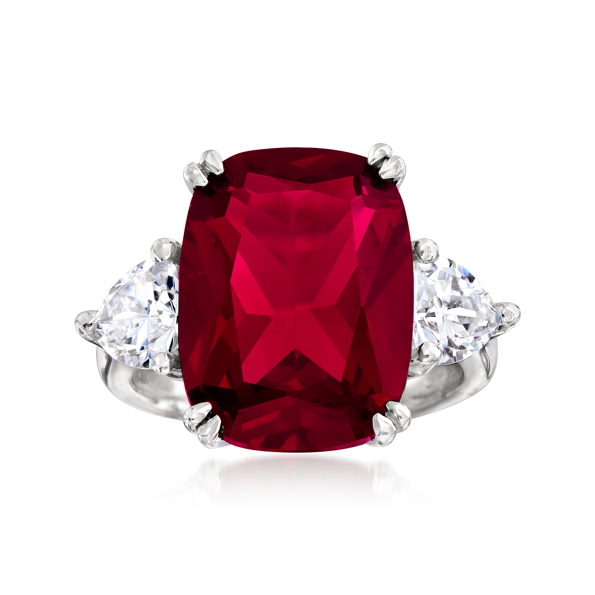 12.70 Carat Simulated Ruby and 1.75 ct. t.w. CZ Ring in Sterling
