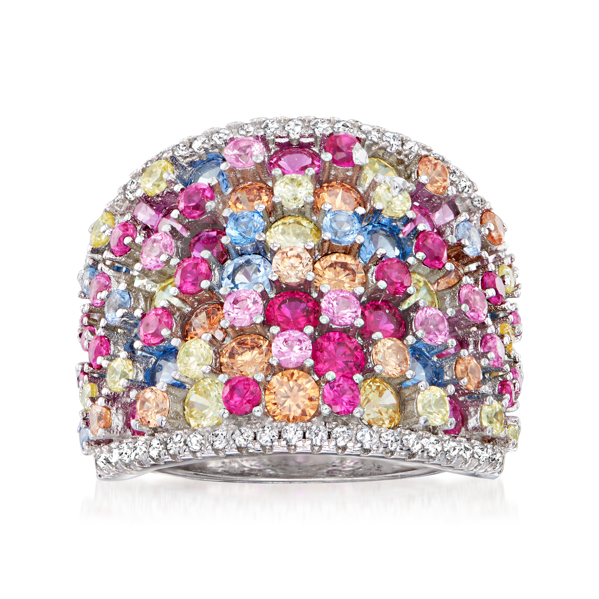 product photo of 4.10 ct. t.w. Multicolored Simulated Sapphire and .20 ct. t.w. CZ Wide Ring in Sterling Silver