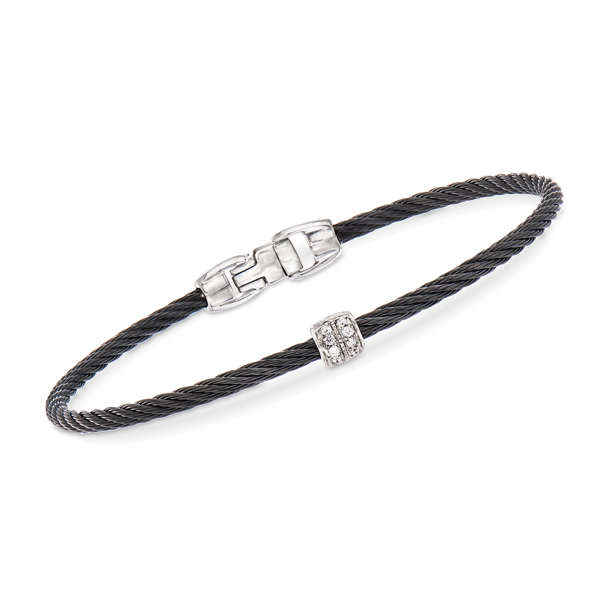ALOR Noir Diamond Station and Black Cable Bracelet with 18kt White Gold 359$
