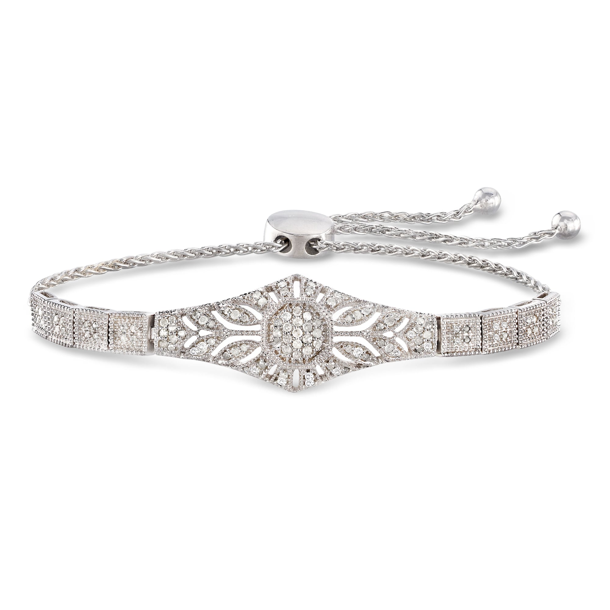 product photo of .50 ct. t.w. Diamond Floral Openwork Bolo Bracelet in Sterling Silver