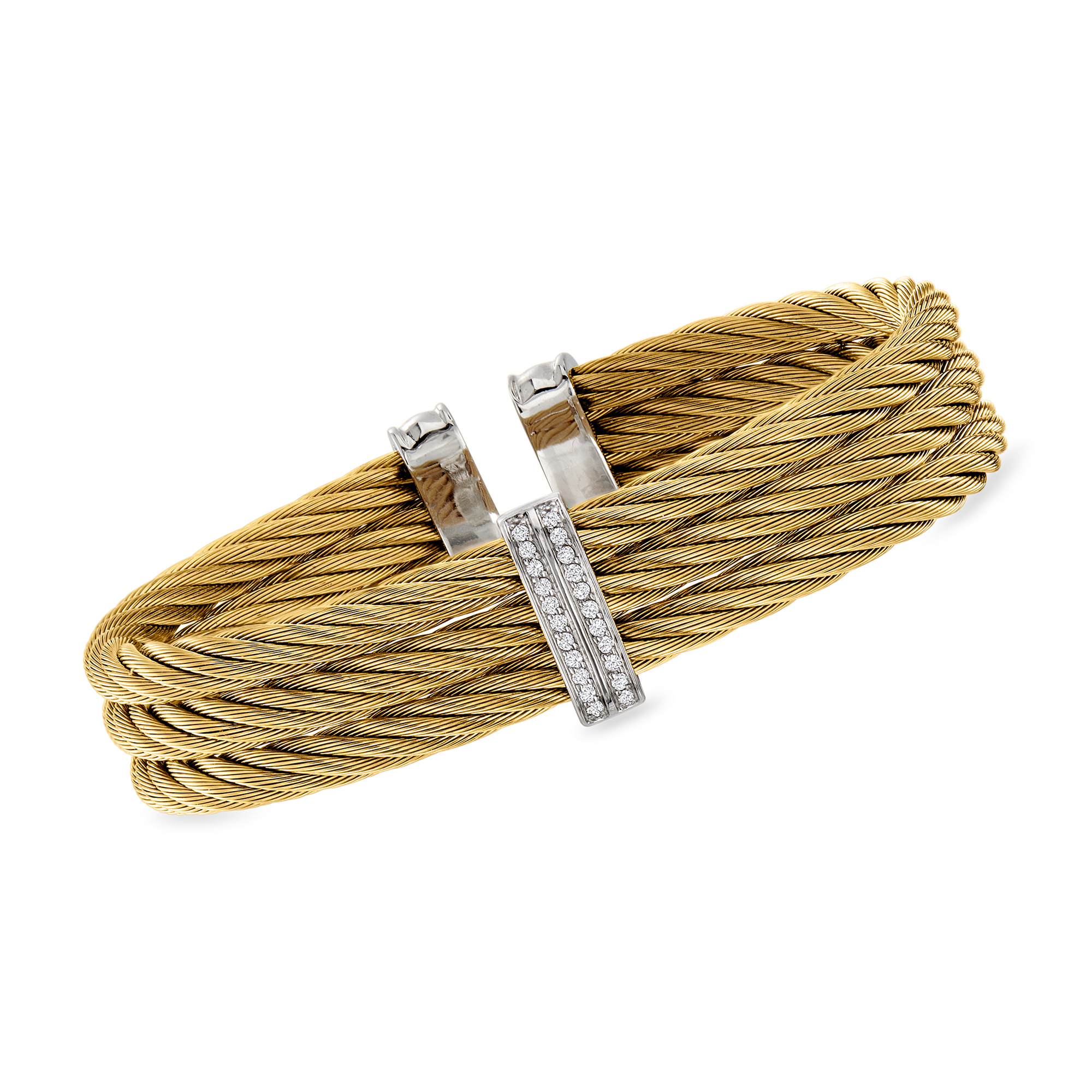 ALOR 18 ct tw Diamond and Yellow Stainless Steel Cable Cuff Bracelet with 18kt White Gold 869$