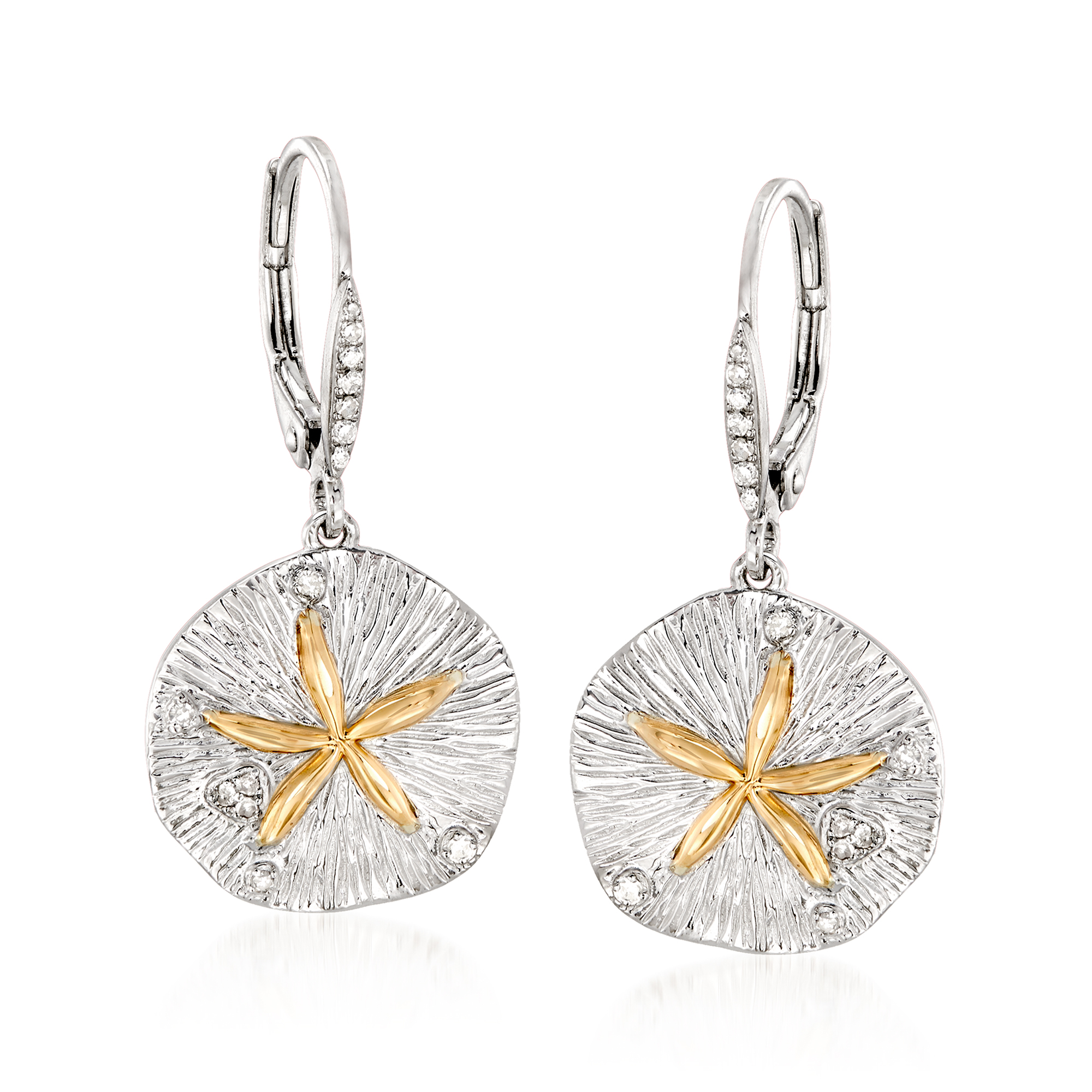 product photo of .10 ct. t.w. Diamond Sand Dollar Drop Earrings in Sterling Silver with 14kt Yellow Gold