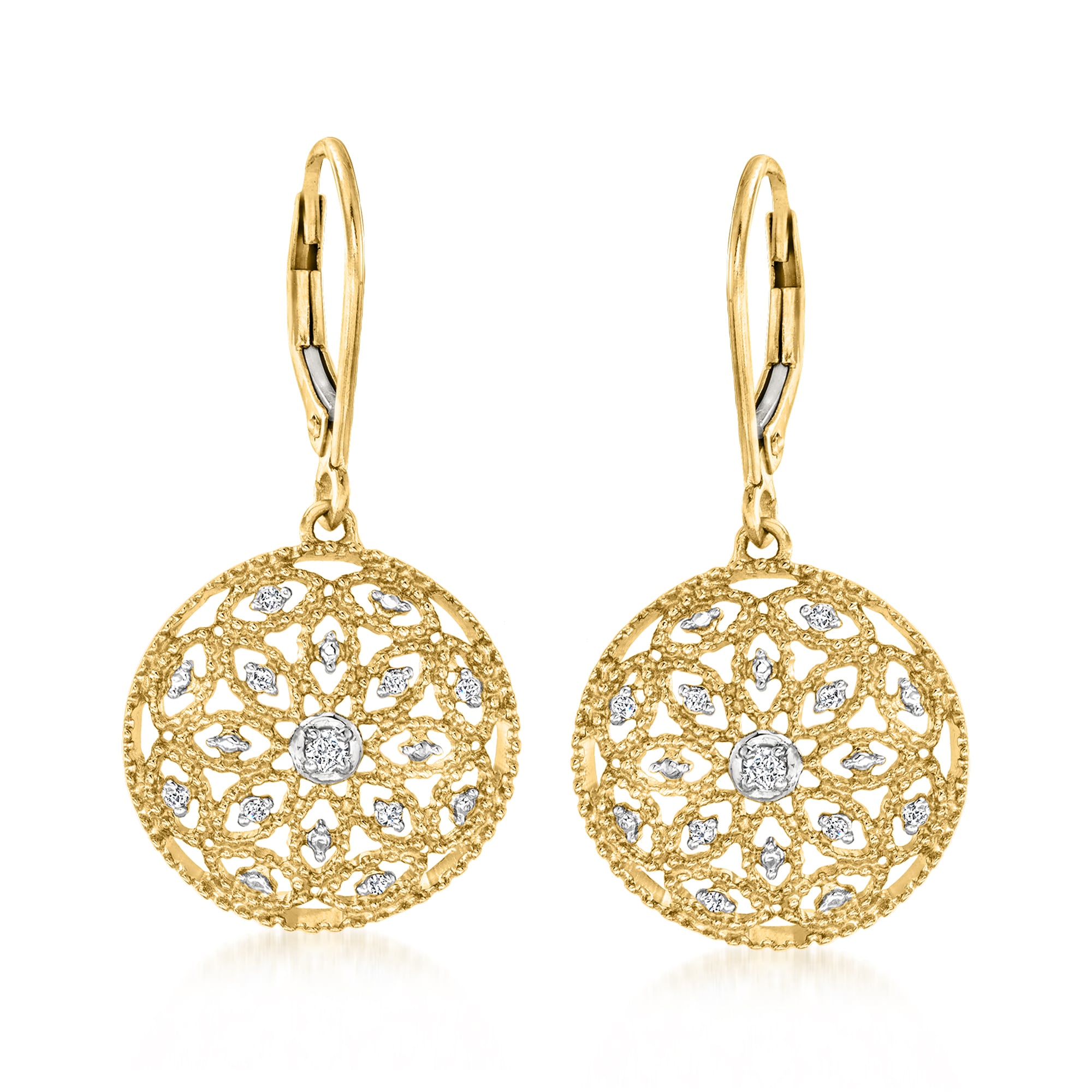 product photo of .10 ct. t.w. Diamond Floral Openwork Circle Drop Earrings in 18kt Gold Over Sterling