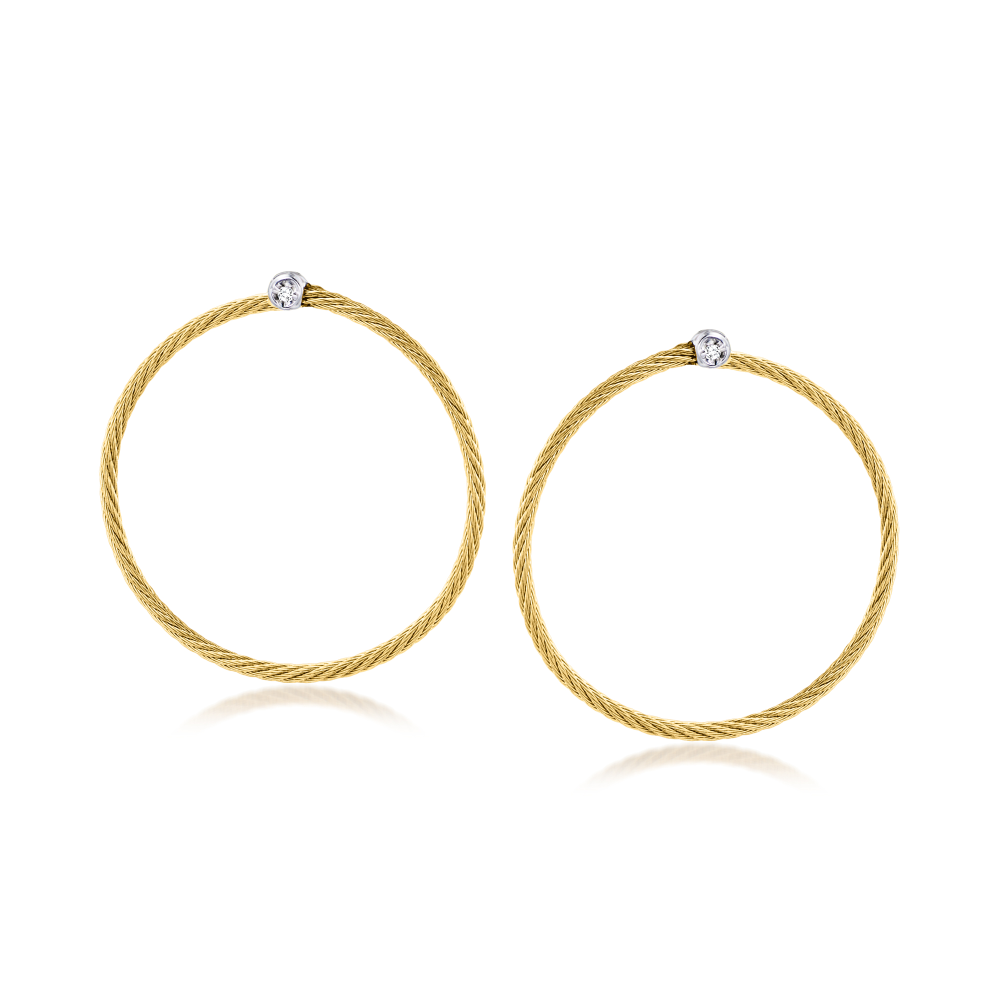 ALOR Yellow Stainless Steel Cable Hoop Earrings with Diamonds in 18kt White Gold 259$