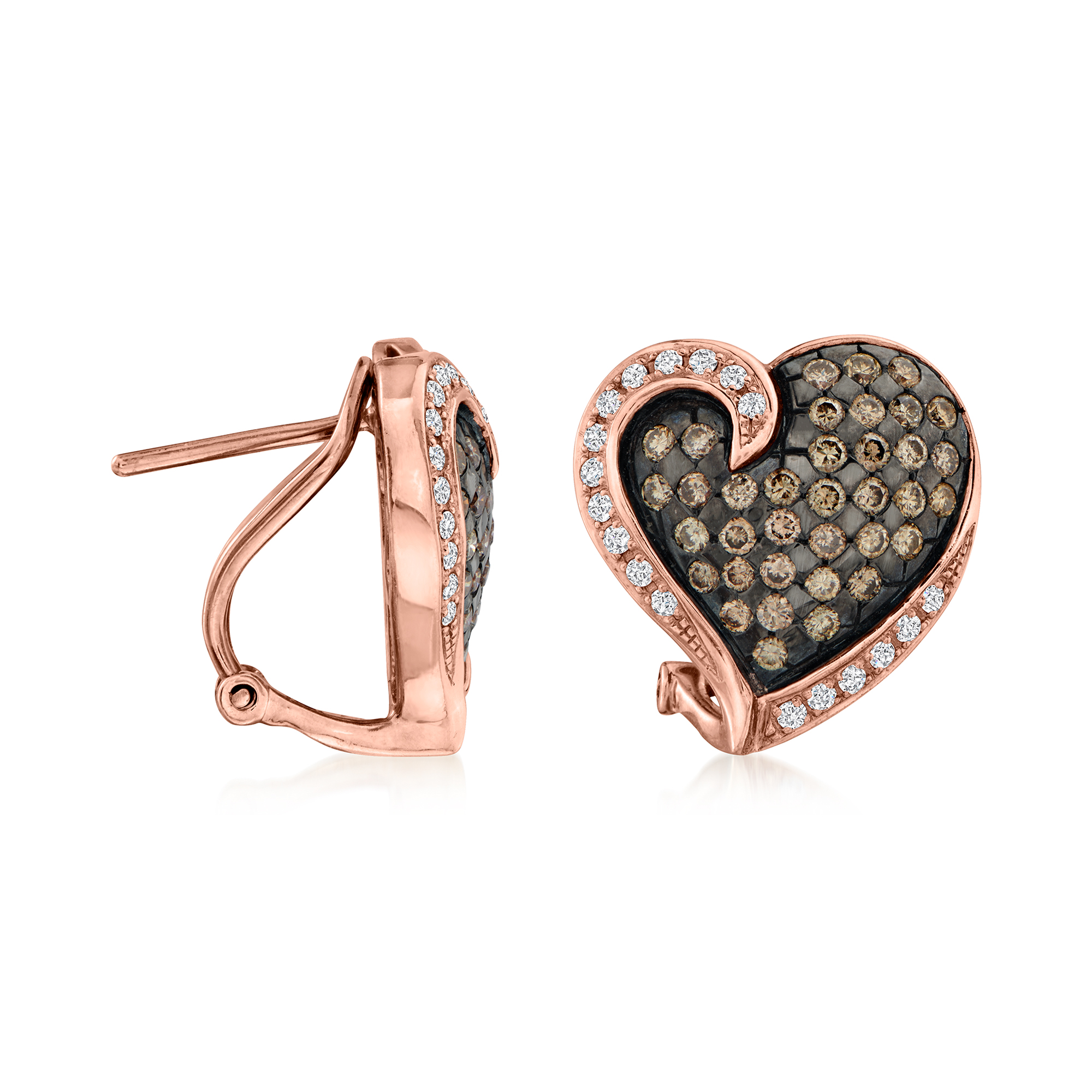 Le Vian 142 ct tw Chocolate and Vanilla Diamond Heart Earrings in 14kt Strawberry Gold 4750$