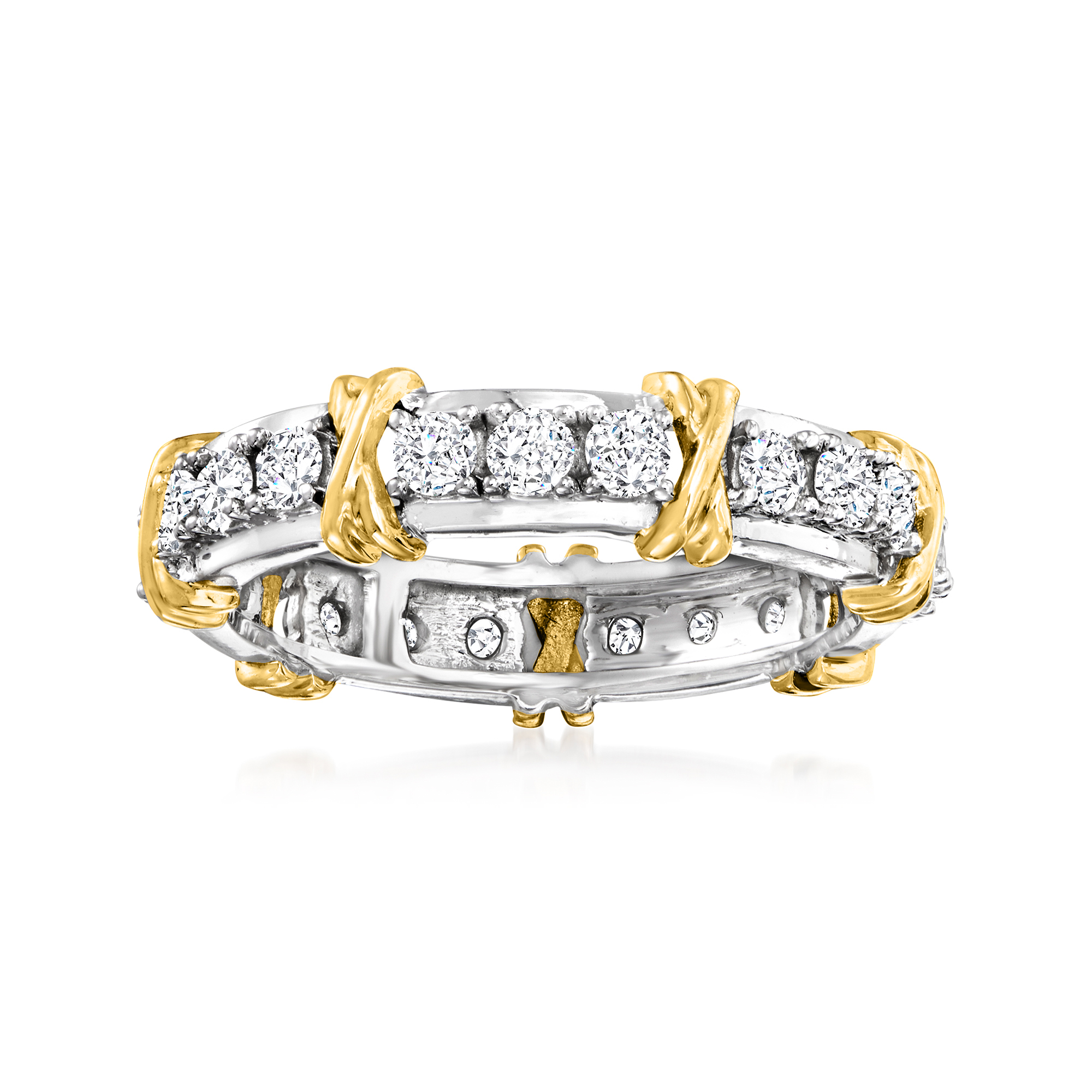 1.00 ct. t.w. Diamond X Station Eternity Band in 14kt Two-Tone