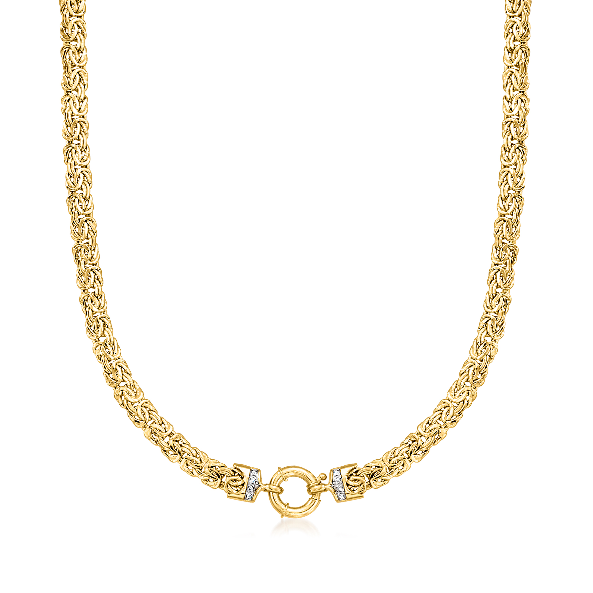 14kt Yellow Gold Flat Byzantine Necklace with Diamonds | Ross Simons