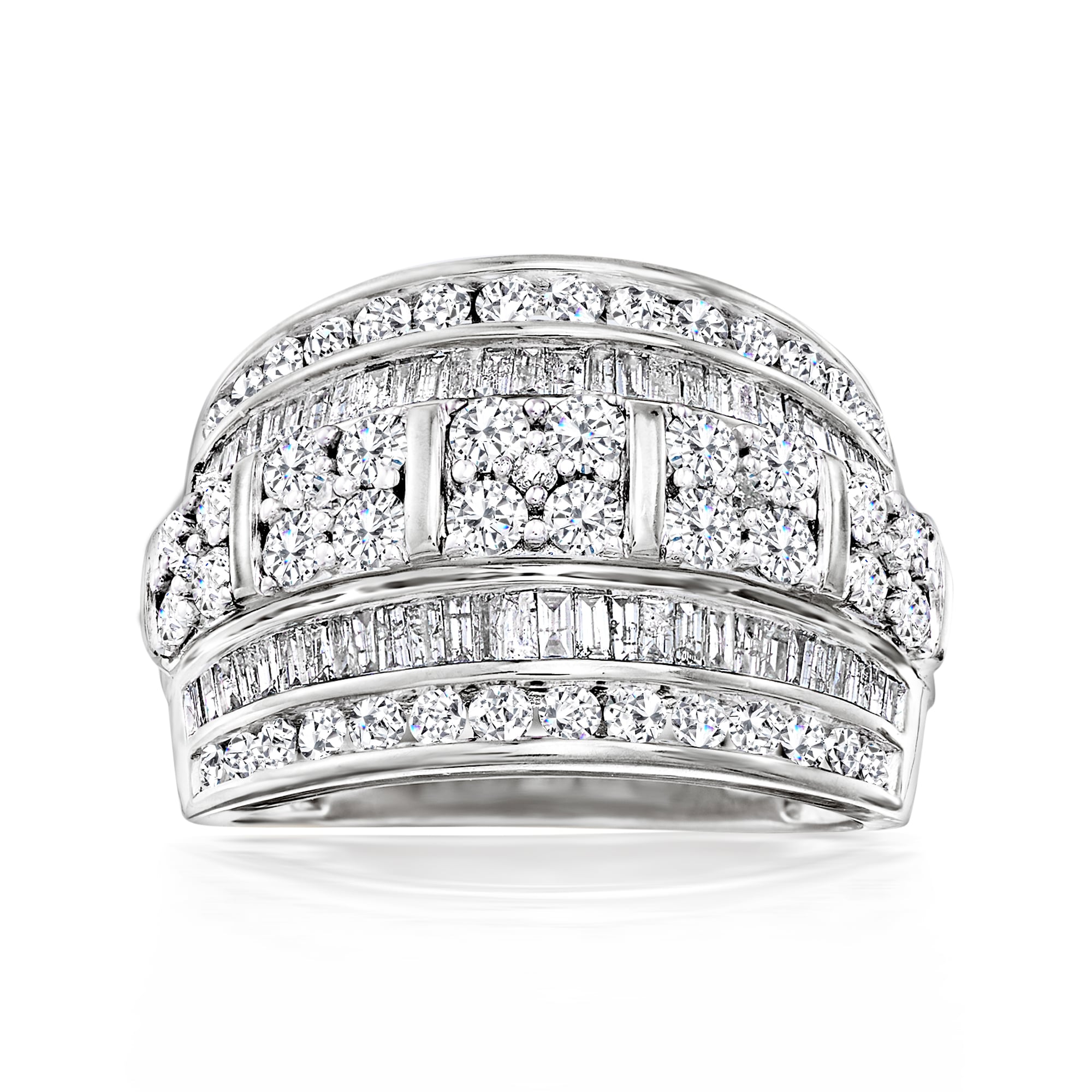 product photo of 2.00 ct. t.w. Baguette and Round Diamond Multi-Row Ring in Sterling Silver