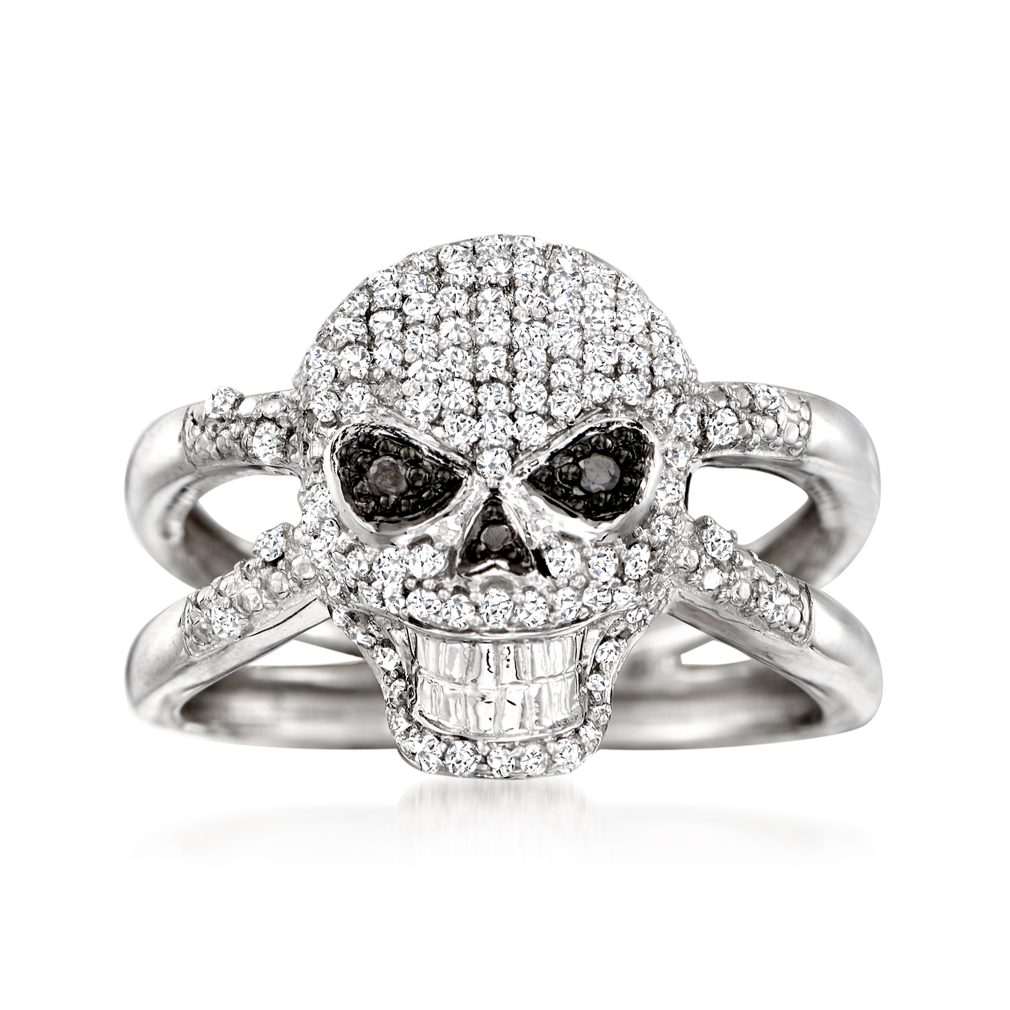 50 ct. t.w. Black and White Diamond Skull Ring in Sterling Silver