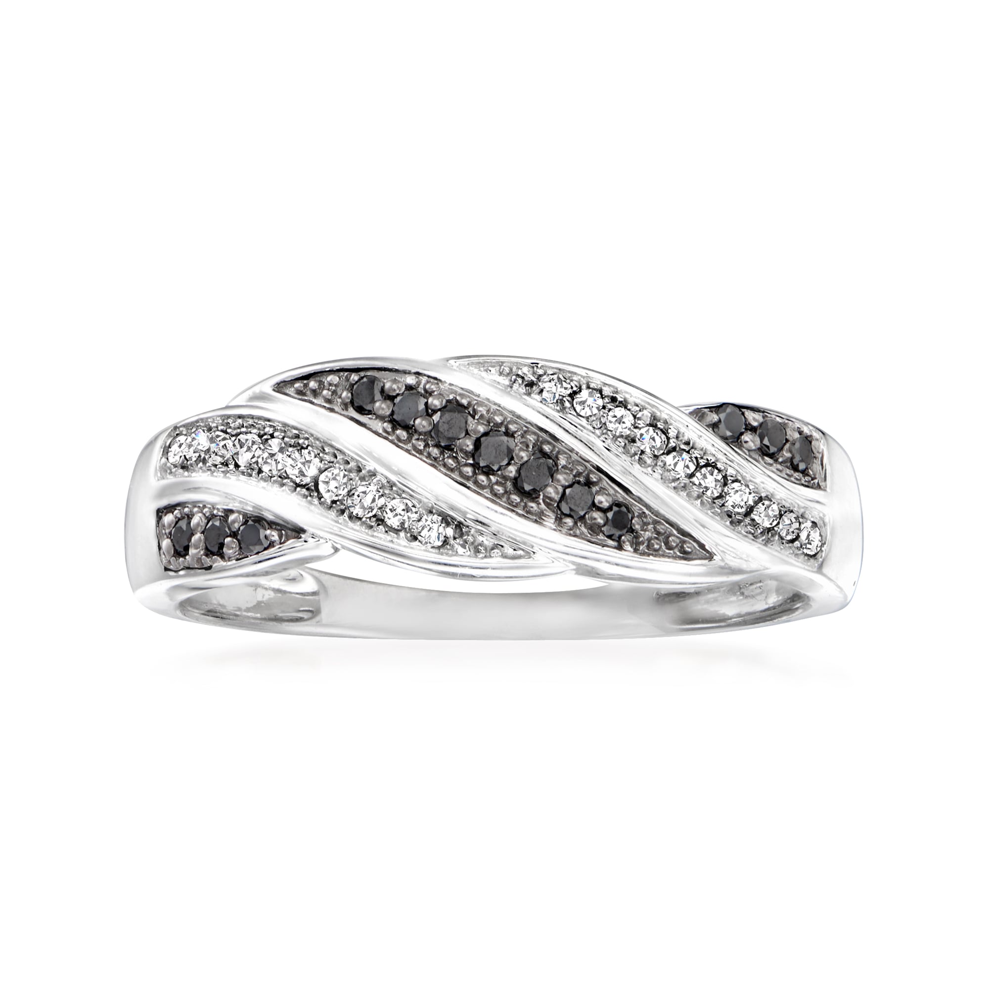Sterling Silver Black & White Round Diamond Fashion Ring - 1/3 CTTW, 2.53g Metal Weight - Elegant Contrast Band