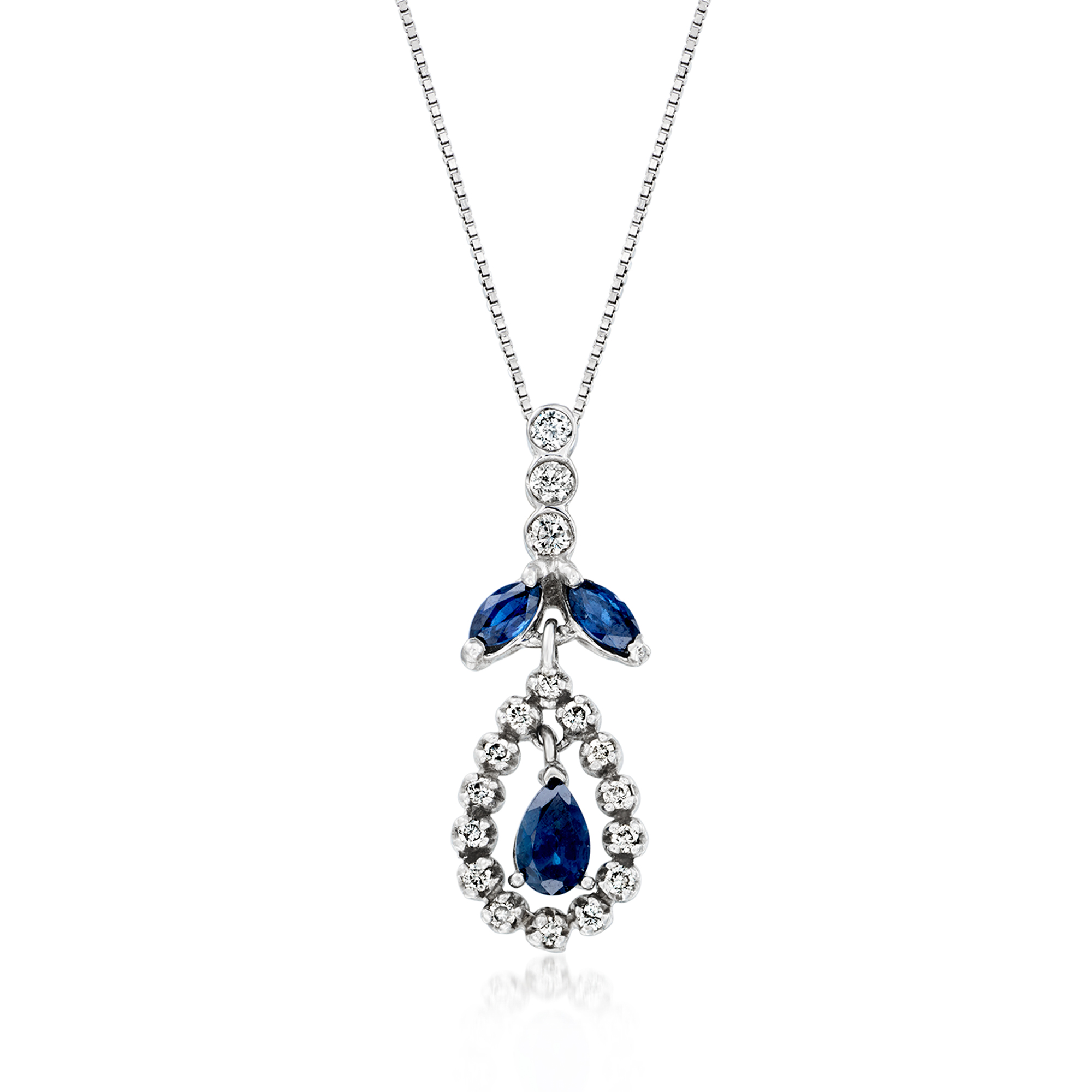 C 1990 Vintage 55 ct tw Sapphire and 25 ct tw Diamond Teardrop Pendant Necklace in 14kt White Gold 5195$