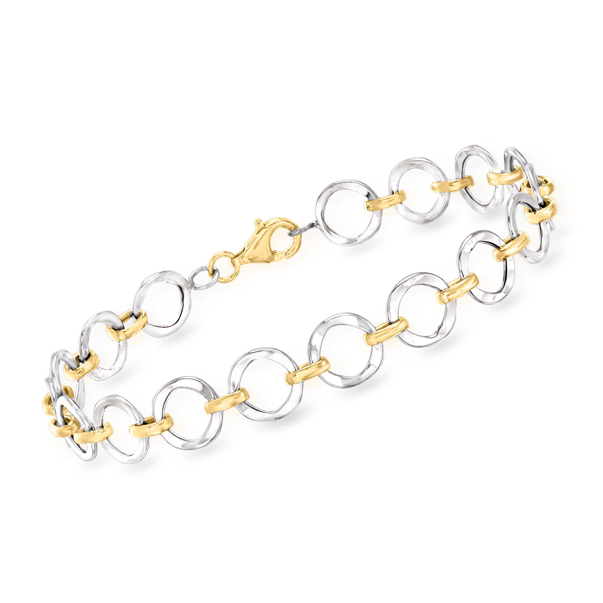 14kt Two-Tone Gold Circle-Link Bracelet | Ross Simons