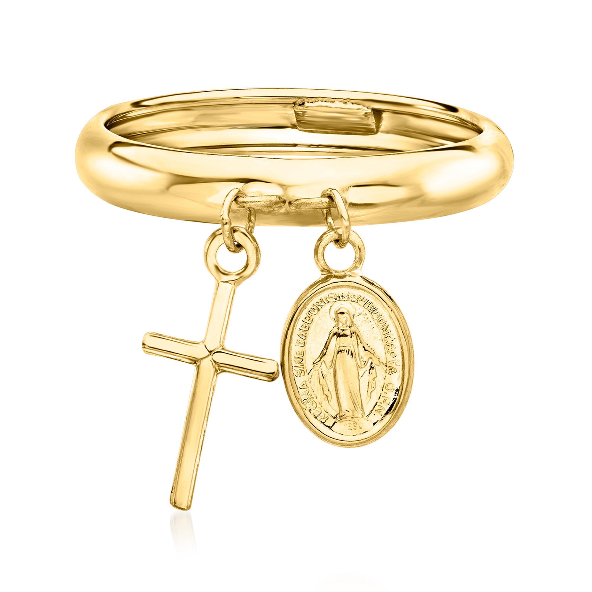Italian 14kt Yellow Gold Religious Charm Ring | Ross Simons