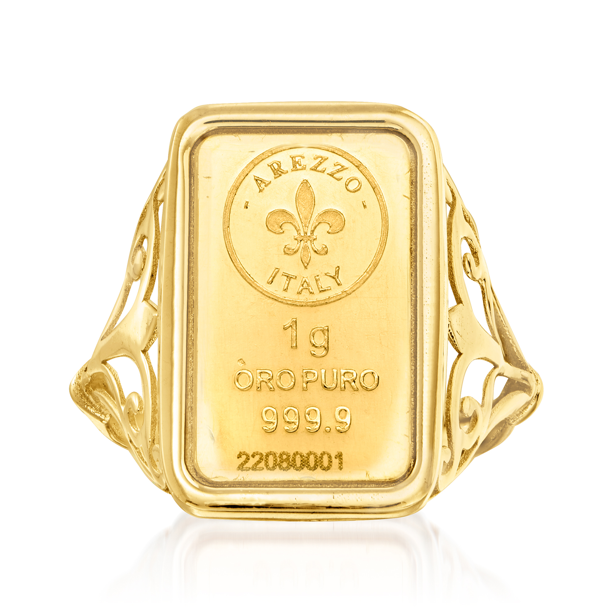 Italian 24kt Yellow Gold Fleur-De-Lis One-Gram Ingot Ring with