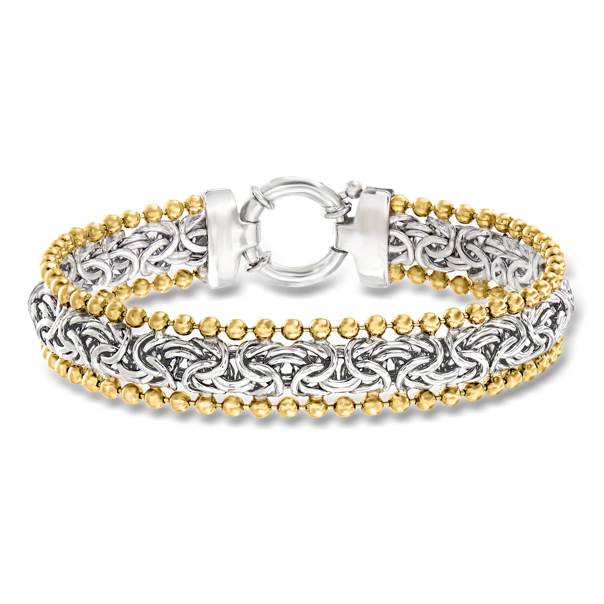 product photo of Sterling Silver Byzantine Beaded-Edge Bracelet with 18kt Gold Over Sterling