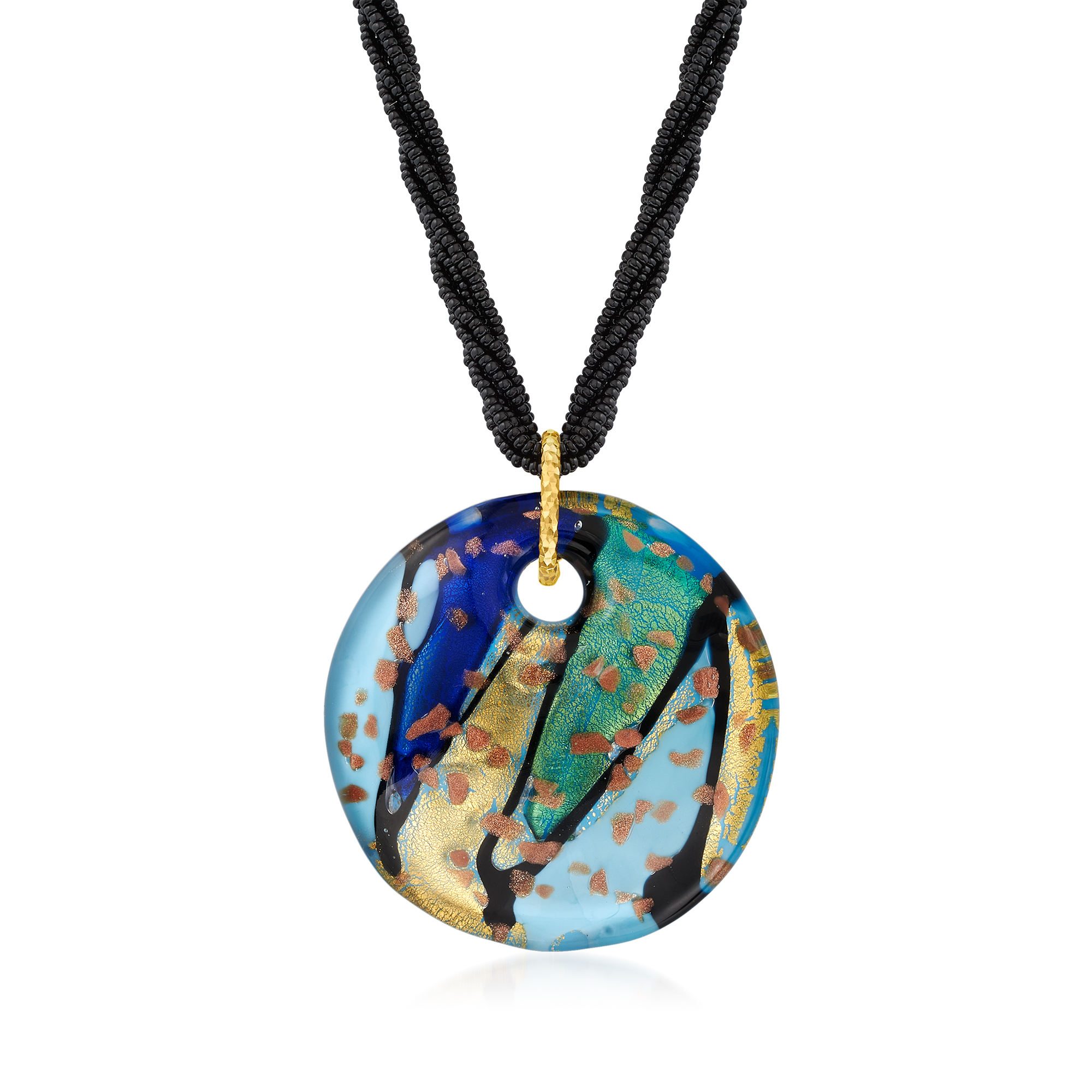 イタリアMURANO GLASS ペンダント【未使用】 Italian Murano Glass Pendant Necklace with 18kt Gold Over Sterling