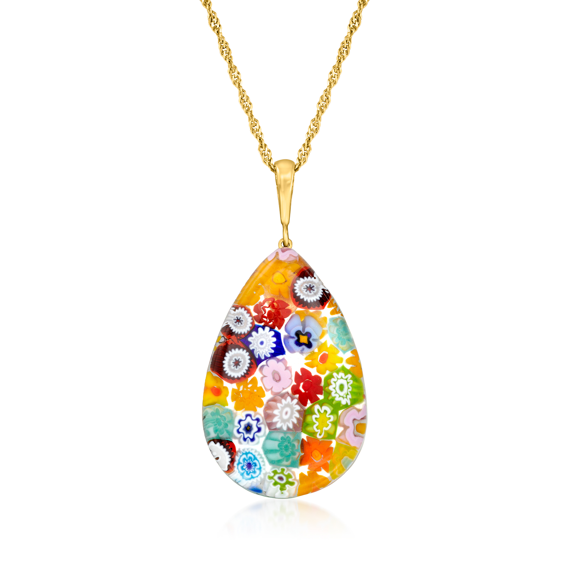 Pendentif En Verre De Murano Millefiori 23 Mm - Cadre Argenté, Fait Main à Venise - Bijou Authentique Avec Certificat