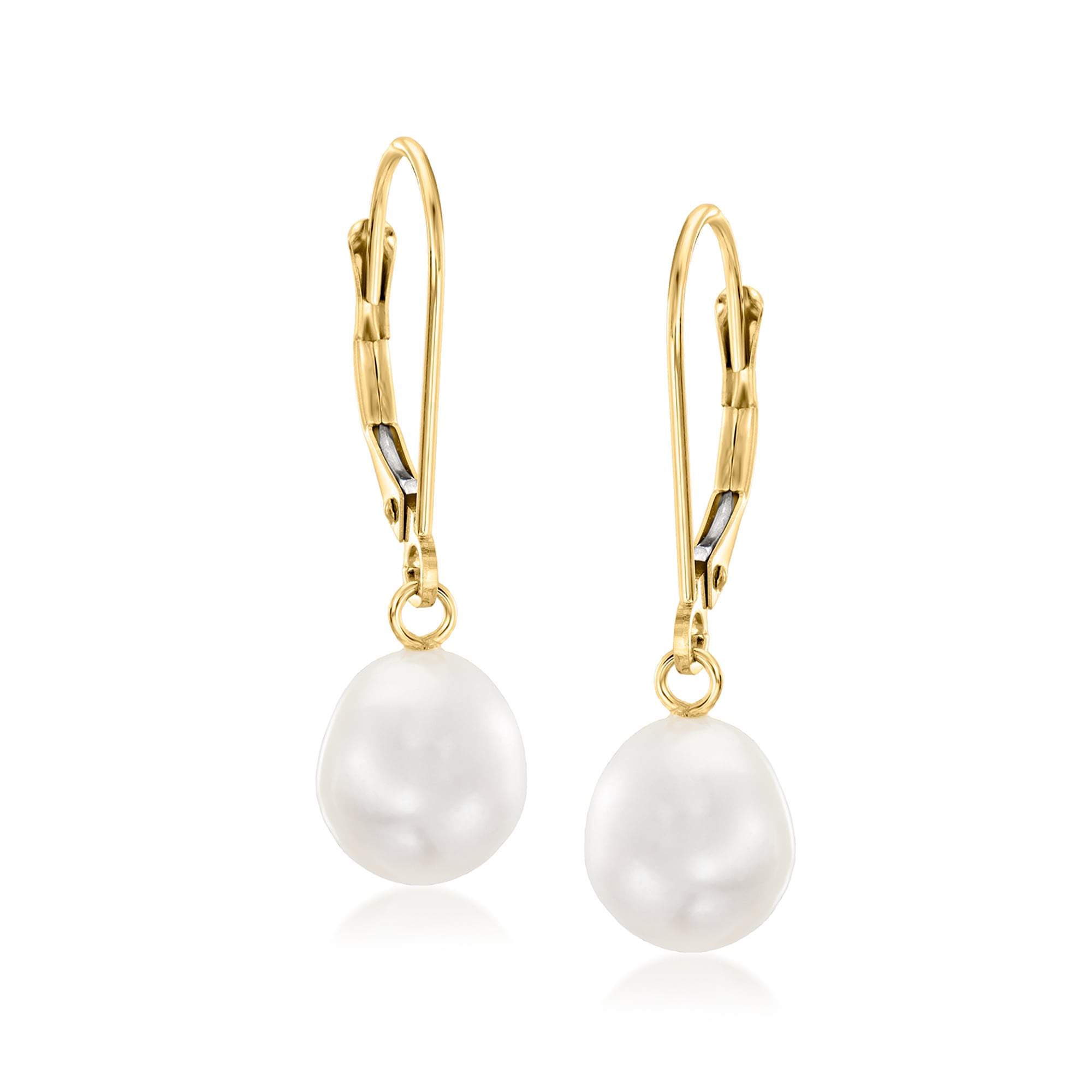 product photo of 8-8.5mm Cultured Pearl Oval Drop Earrings in 14kt Yellow Gold