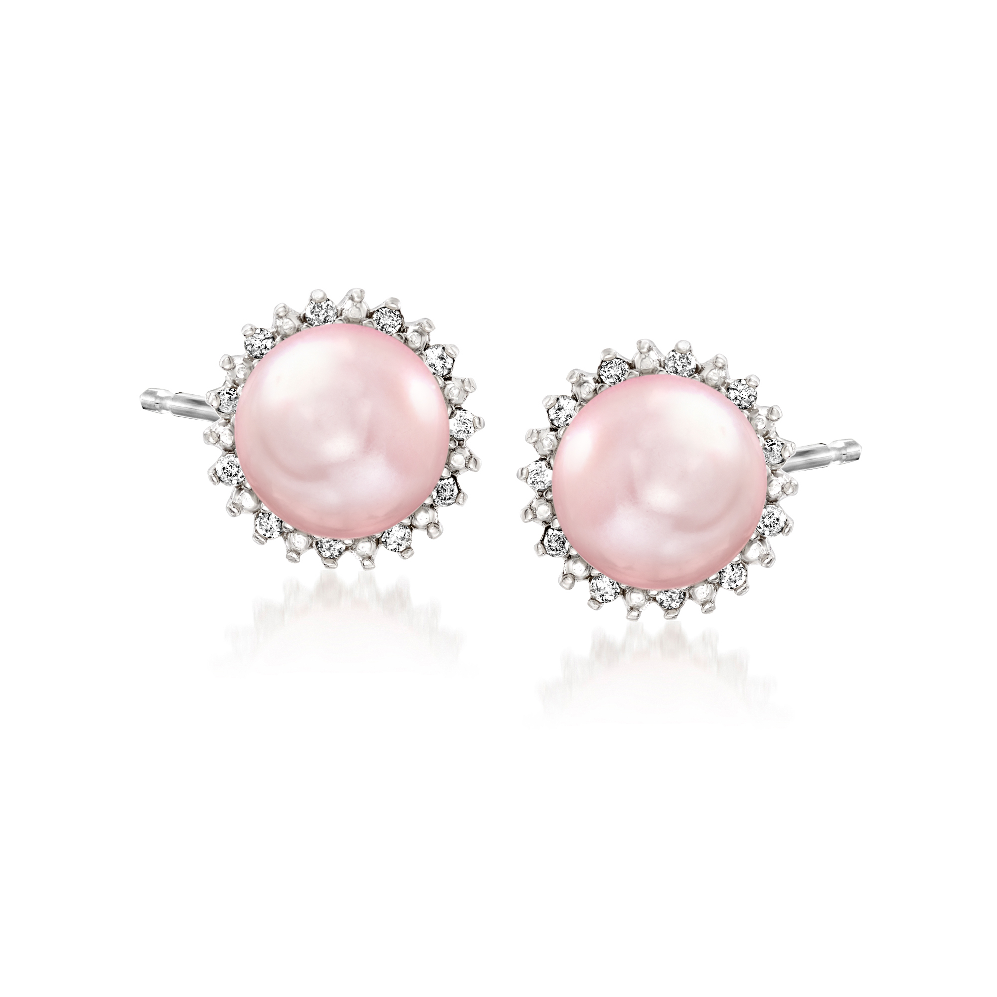 product photo of 7-7.5mm Pink Cultured Pearl and .13 ct. t.w. Diamond Earrings in Sterling Silver