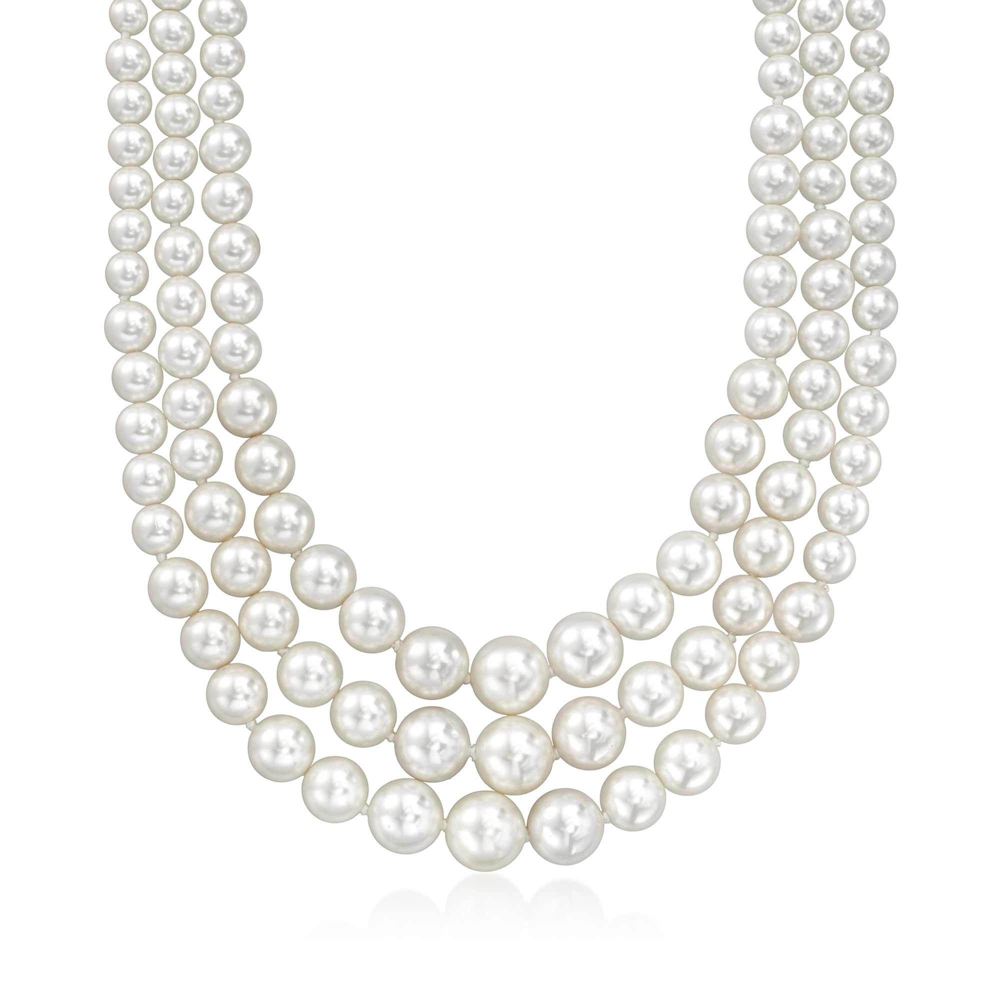product photo of 6-12mm Shell Pearl Graduated Three-Strand Necklace with Sterling Silver