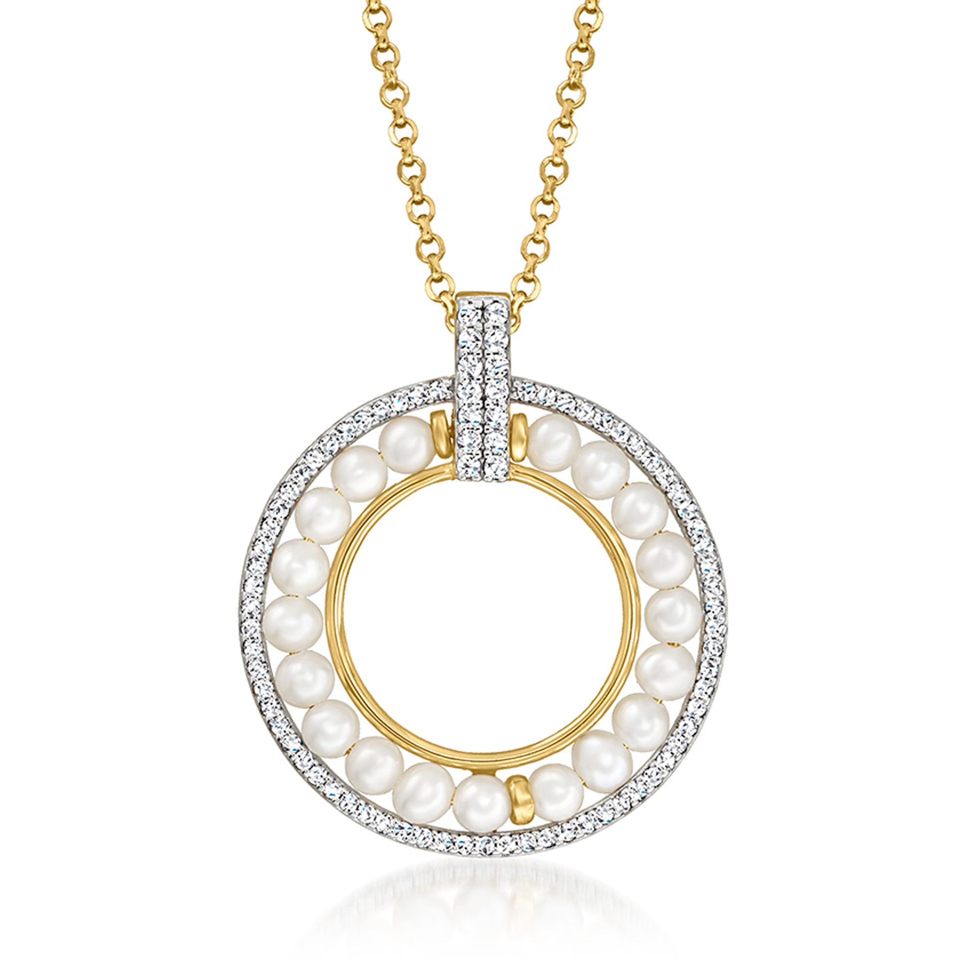 Charles Garnier Venus 25-3mm Cultured Pearl Circle Pendant Necklace with 40 ct tw CZs in 18kt Gold Over Sterling 149$