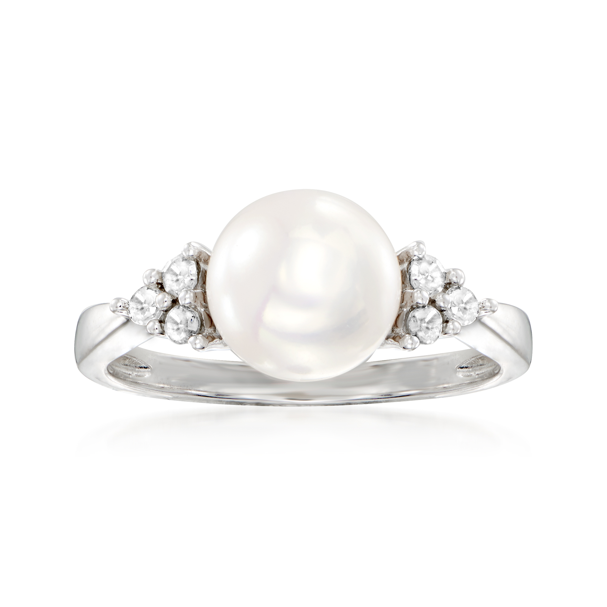⑧ROSE＆MOONリング Silver925 7.5-8.5mm Cultured Pearl and .13 ct. t.w. Diamond Ring in Sterling